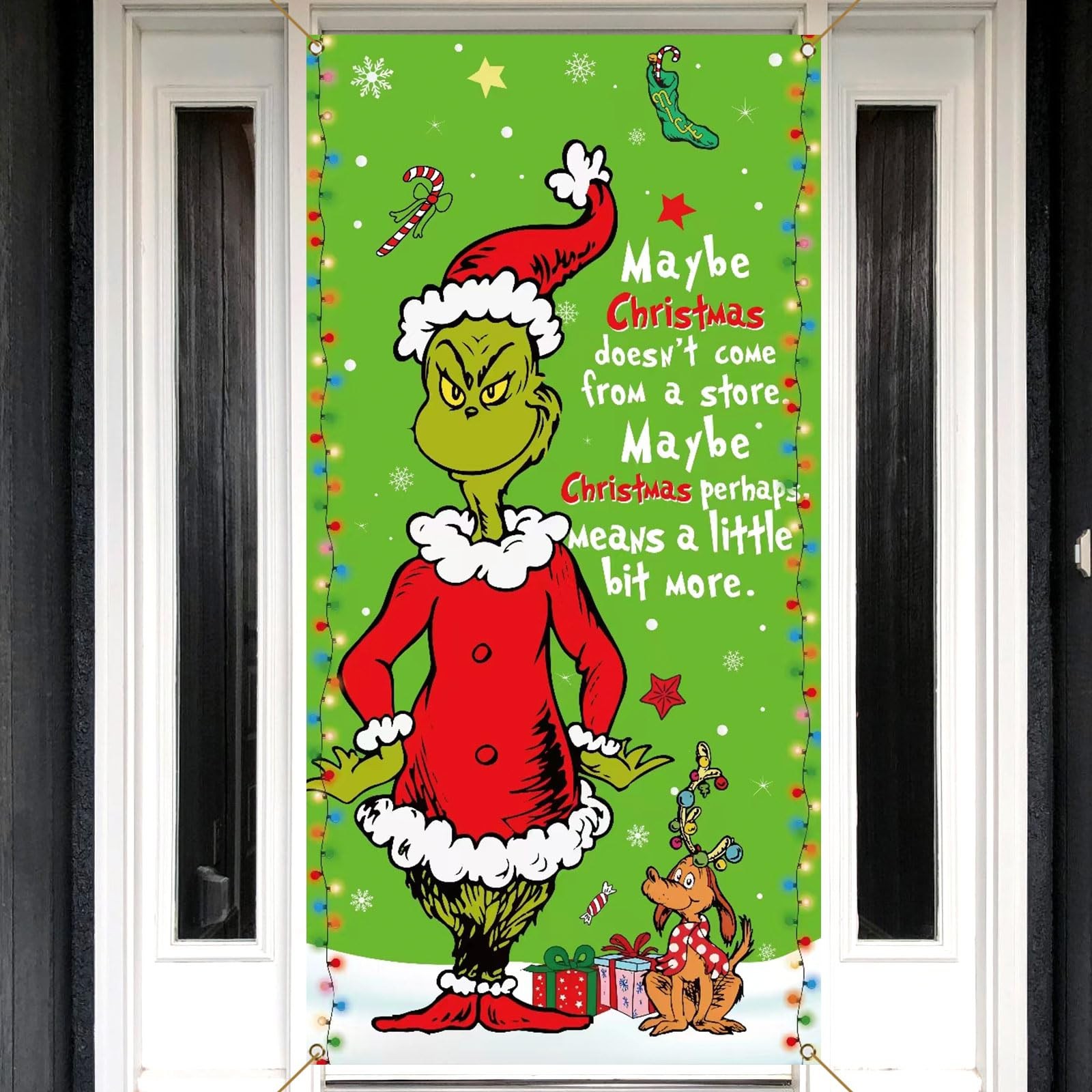 Sunwer Green Christmas Door Cover Whoville Winter Holiday 3ft x 6ft,