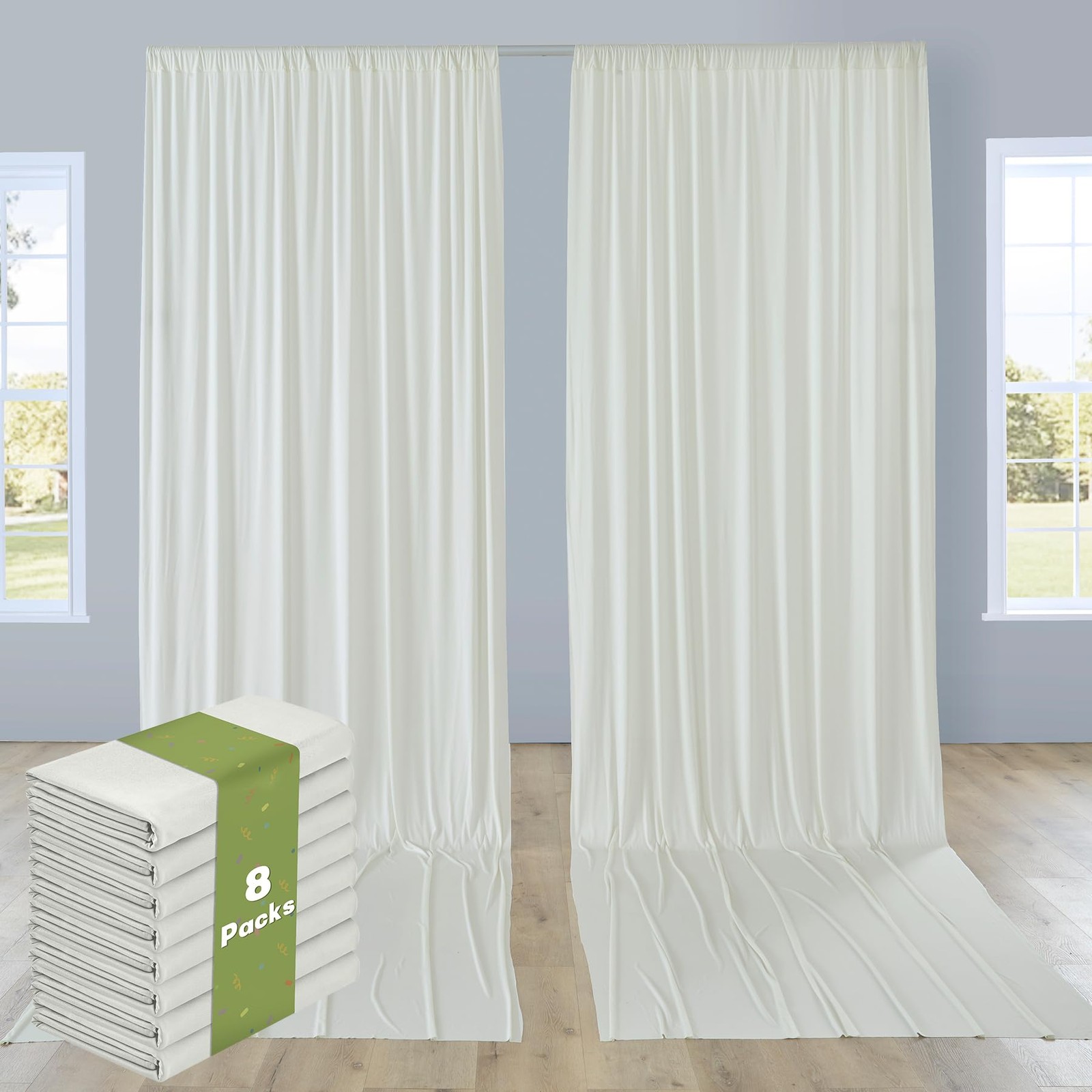 Htper 40ftx14ft Ivory Backdrop Curtains for 5ft(W)x14ft(H)_8 Panels,