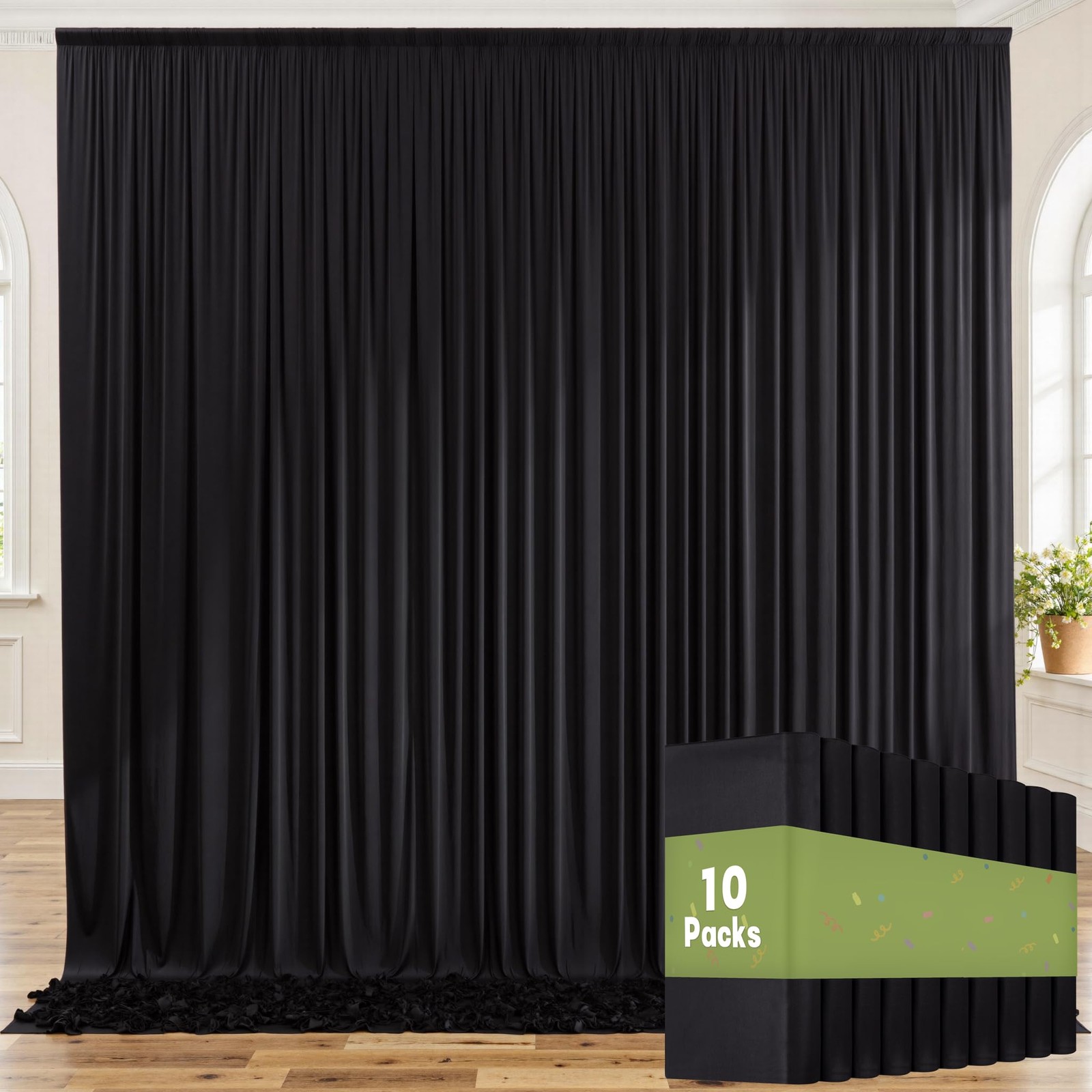 50ft x 8ft Wrinkle Free Black Backdrop Curtains for Parties, 50ftx8ft,