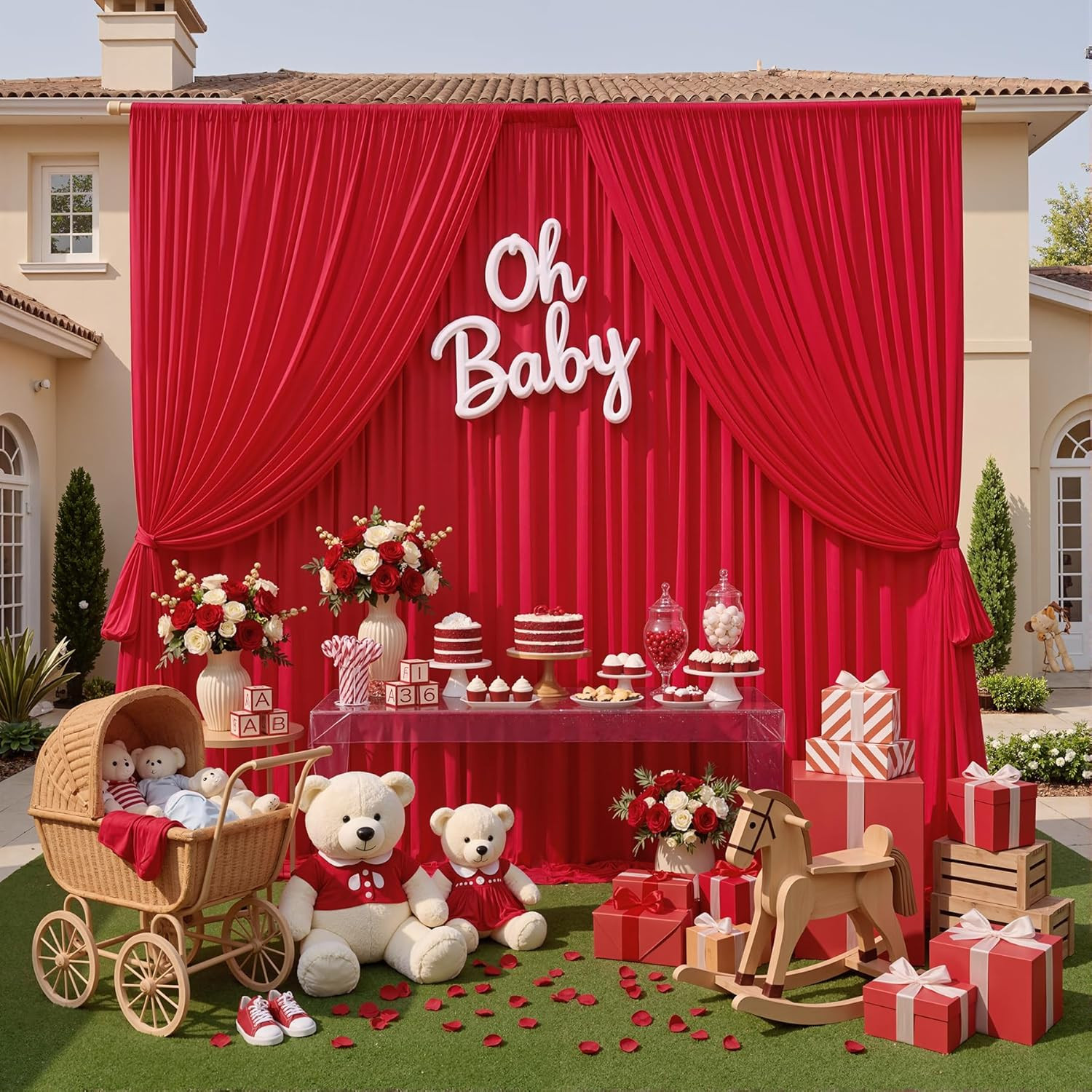 40Ft X 10Ft Wrinkle Free Red Backdrop Curtains for Parties, 8 Panels 5X10Ft Silk