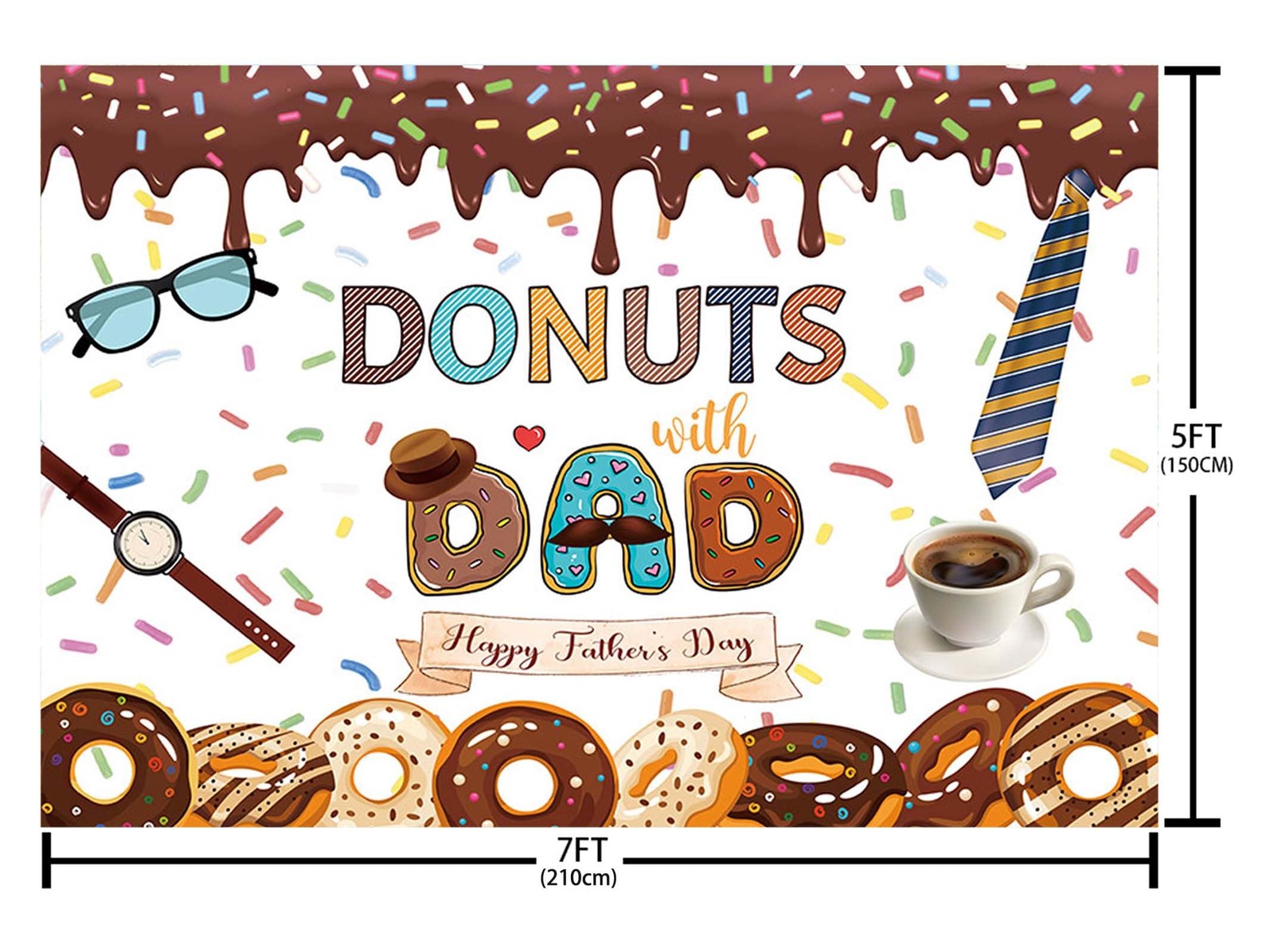 7x5ft Happy Father’s Day Backdrop Donuts with Dad Sprinkles Decorations Banner
