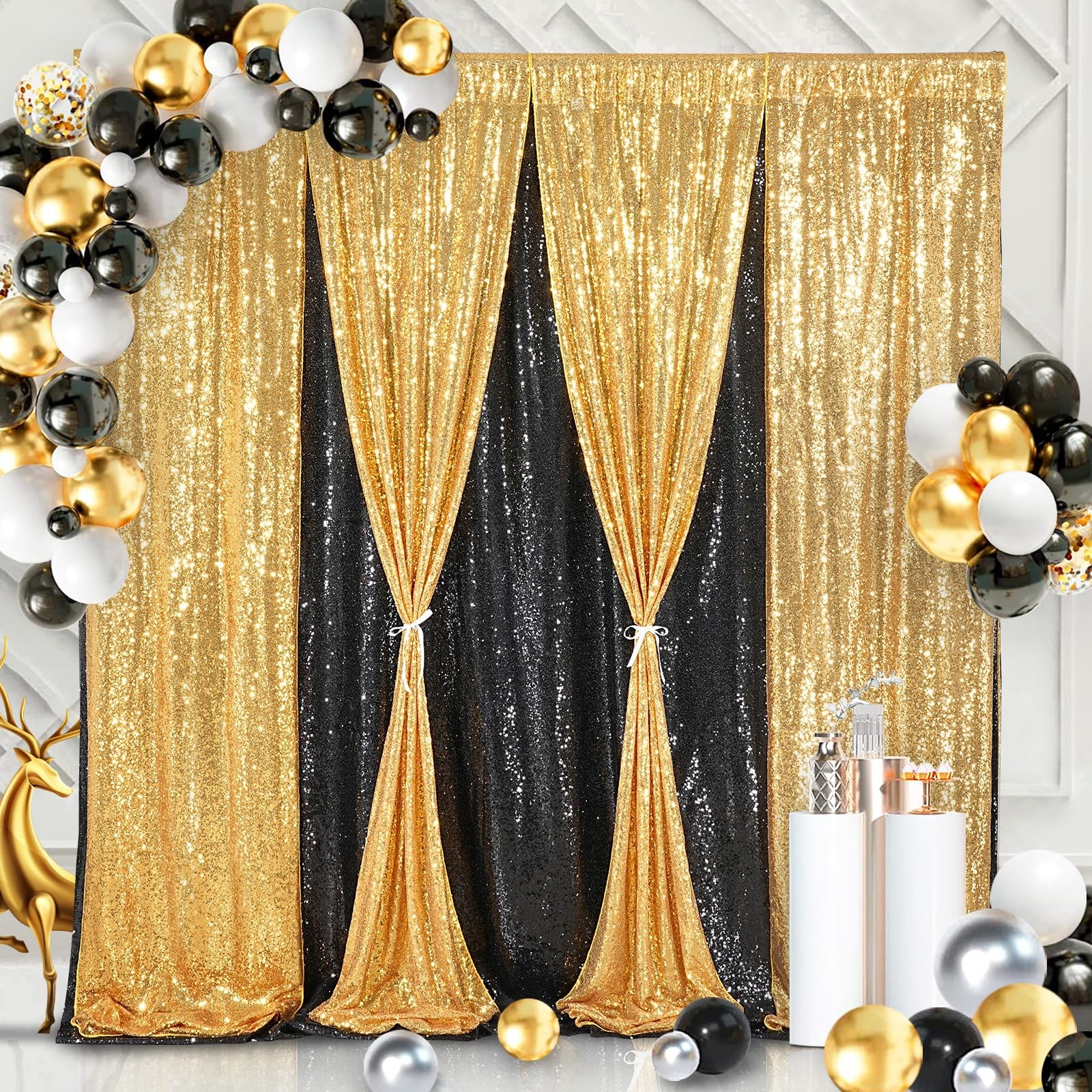 7ft x 7ft Gold Sequin Backdrop Curtain Glitter Photo Booth, Wedding Birthday