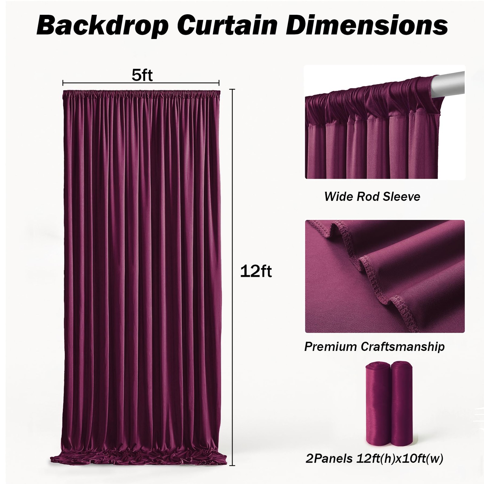 10x12ft Burgundy Backdrop Curtains Wrinkle Free Polyester Photo Drapes 2 PCS