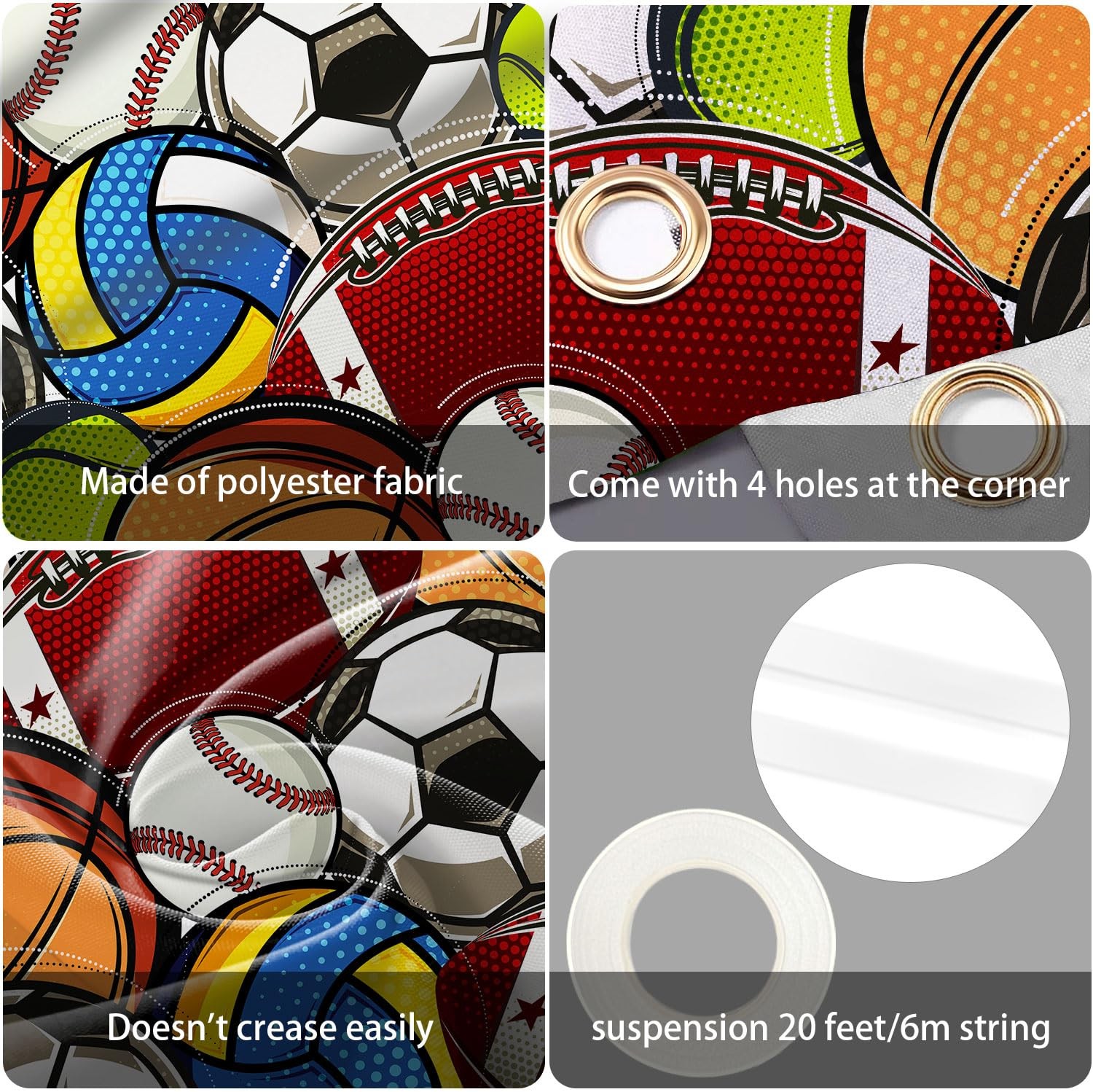 HANYING Sports Party Backdrop,Football Basketball Baseball Sports Theme Birth…