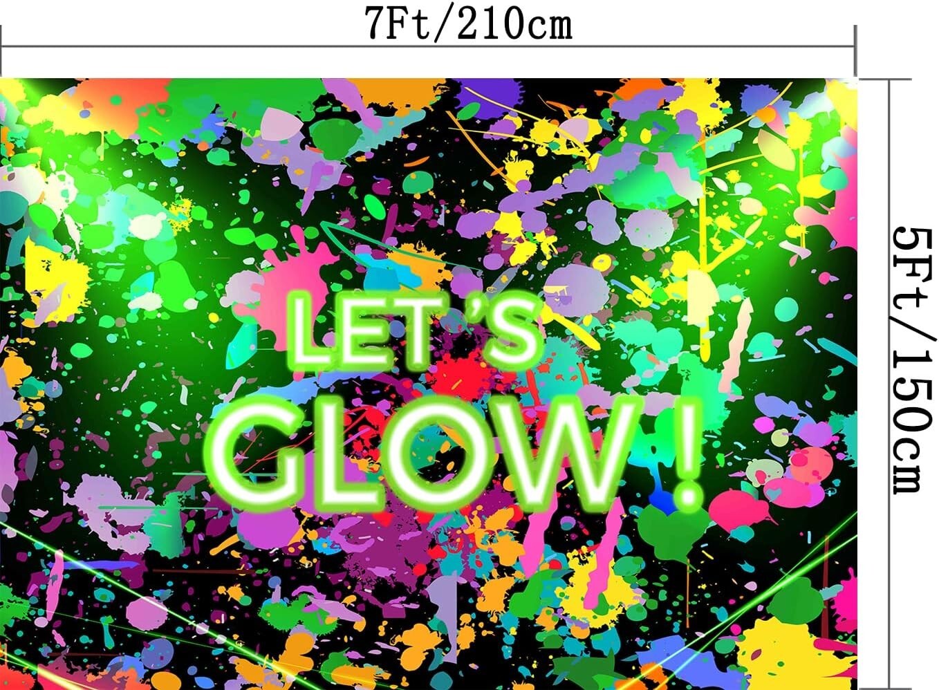 DePhoto 7X5Ft Glow Neon Birthday Party Backdrop Let’s Glow Splatter Photography