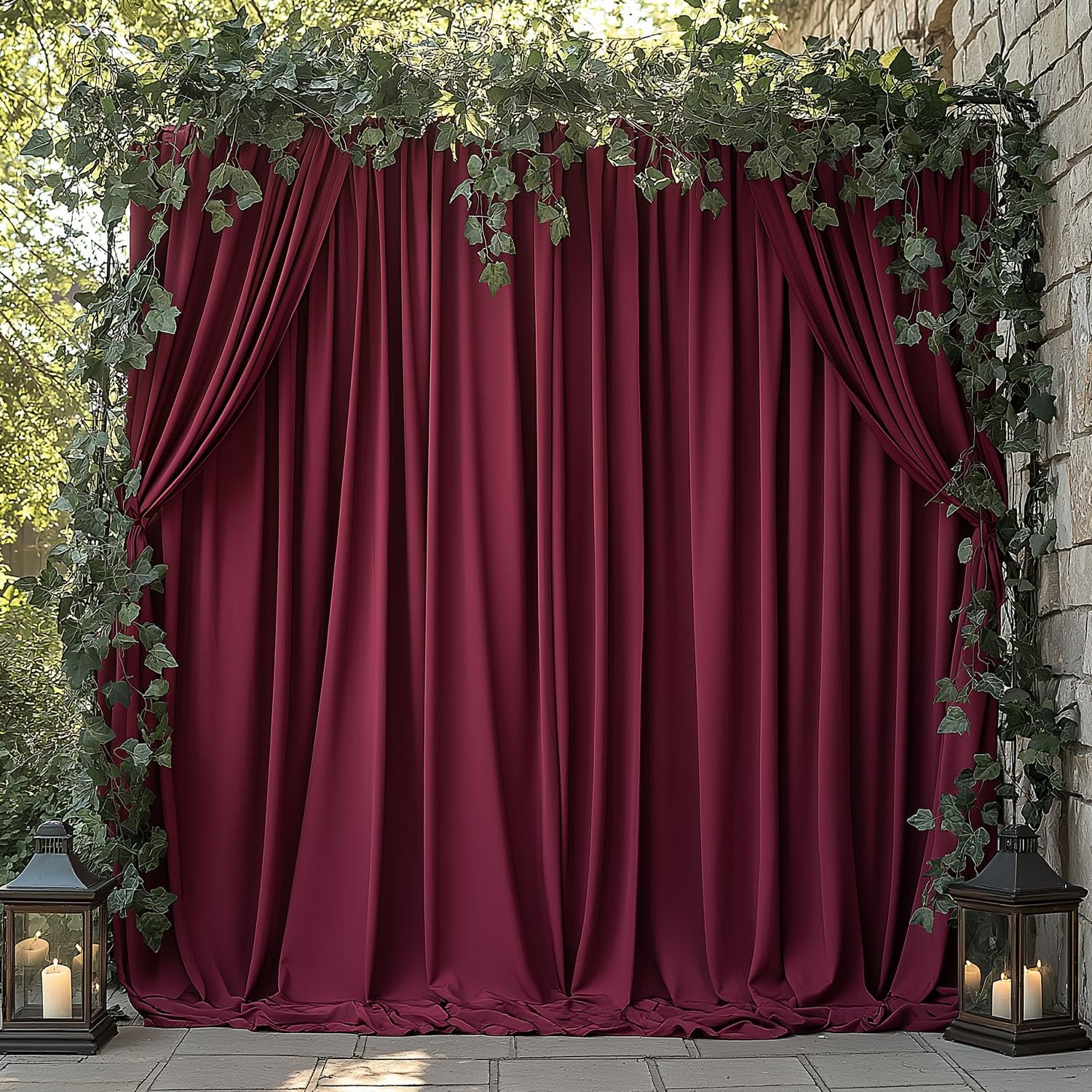 2 Panels 5x10FT Burgundy Backdrop Curtains, 10x10FT Total, Rod Pockets, Fabric
