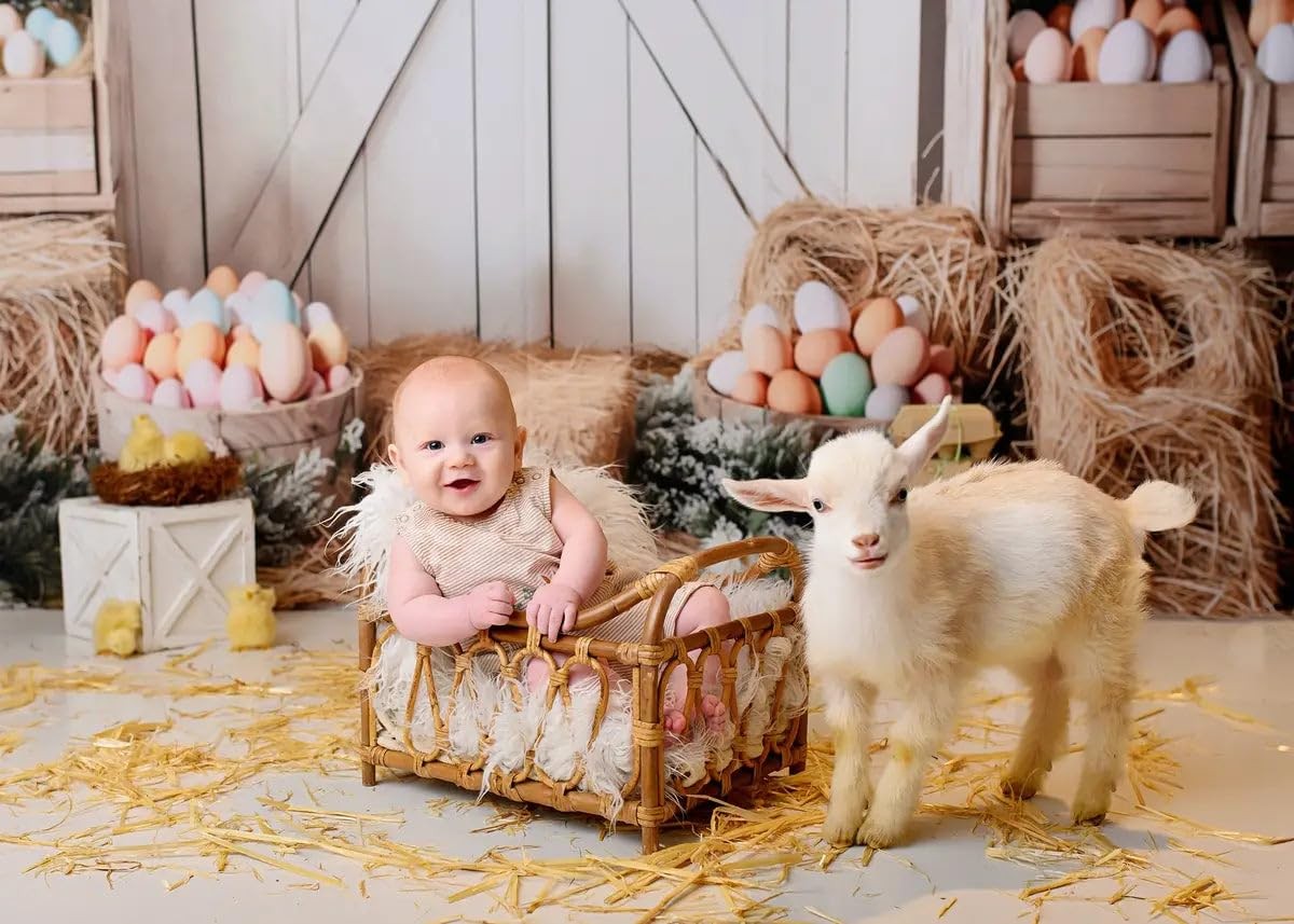 Easter Barn Door Photography Backdrop Spring Floral Party Props 7×5 Ft