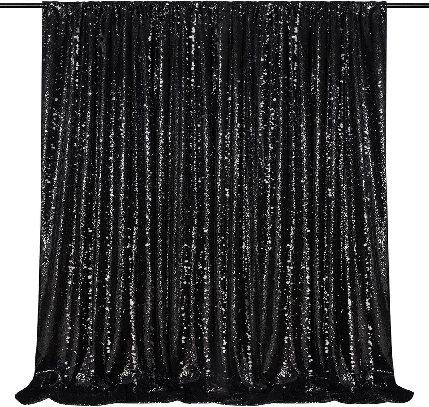 Black Sequin Backdrop Curtain 7ft x 7ft Glitter Photo Booth Backdrop for Wedding