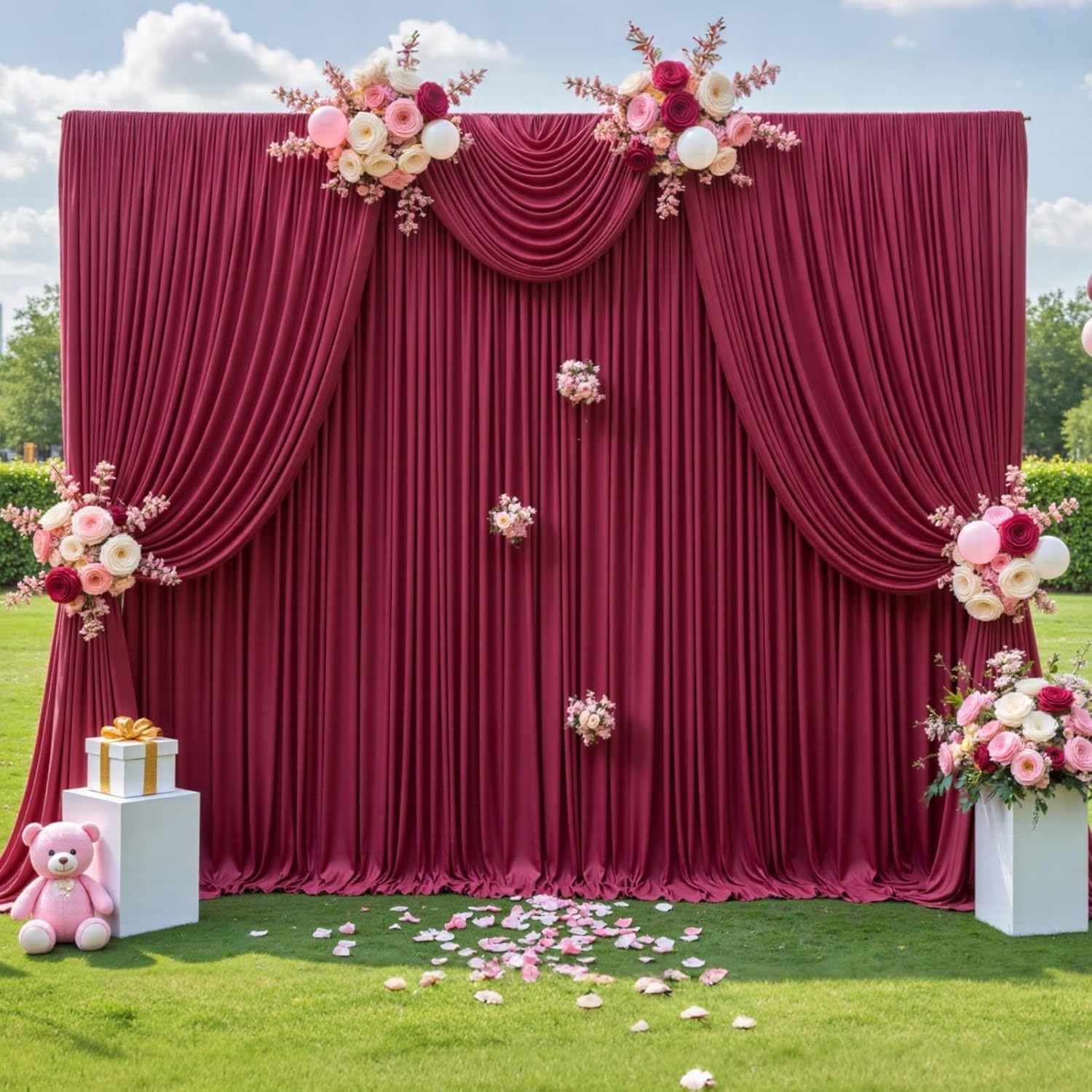 Burgundy Backdrop Curtains 2 Panel 5ft x 12ft Backdrop for Wedding Birthday P…