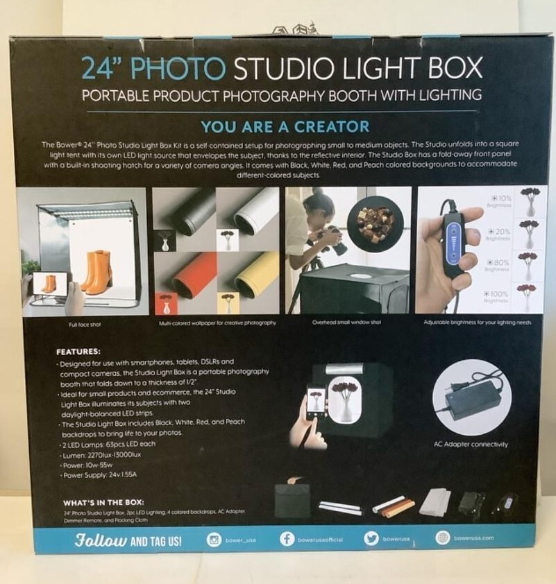 NEW Bower BSP-MPSLB24 24″ Portable Black Photo Studio Background Light Box