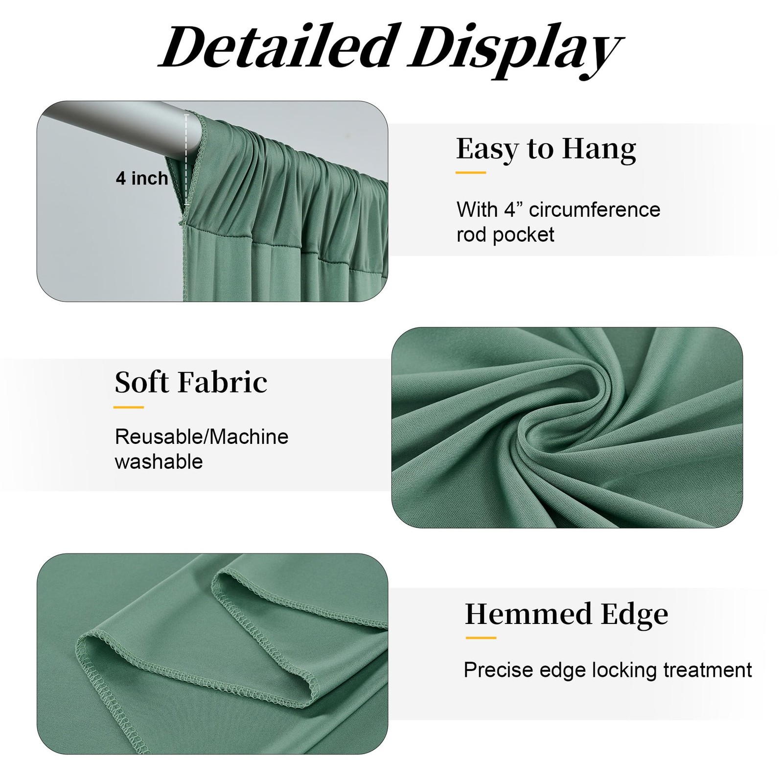 50ft x 15ft Grayish Green Backdrop Curtains 5FT×15FT_10 Panels,