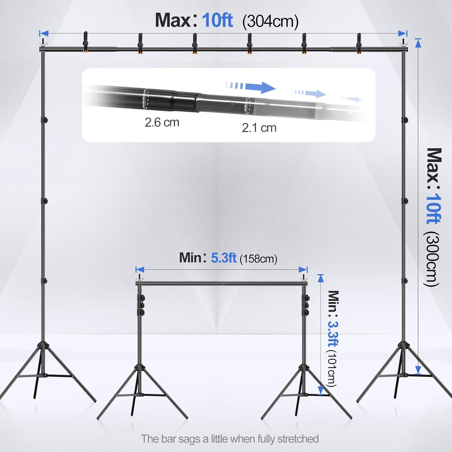 Backdrop Stand 10X10Ft(Wxh) Photo Studio Adjustable Background Stand Support Kit