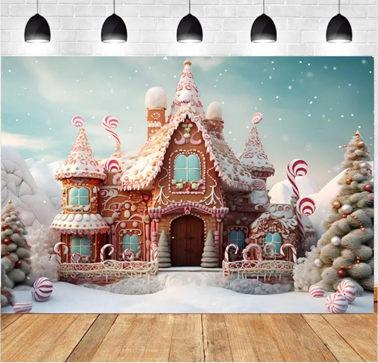 Photography Background Winter Gingerbread House Lollipop Portrait 7×5 Feet