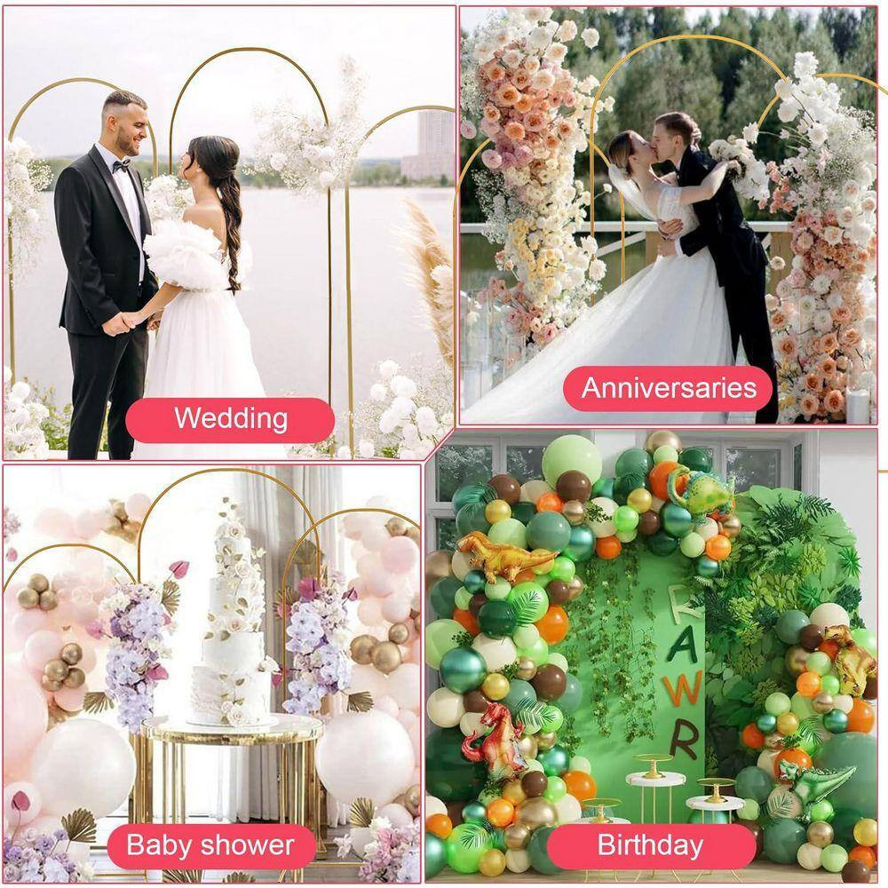 10 In. X 5 In. Gold Metal Arbor Arch Backdrop Stand Set 3PCS (7.2Ft, 6.6Ft, 6Ft)