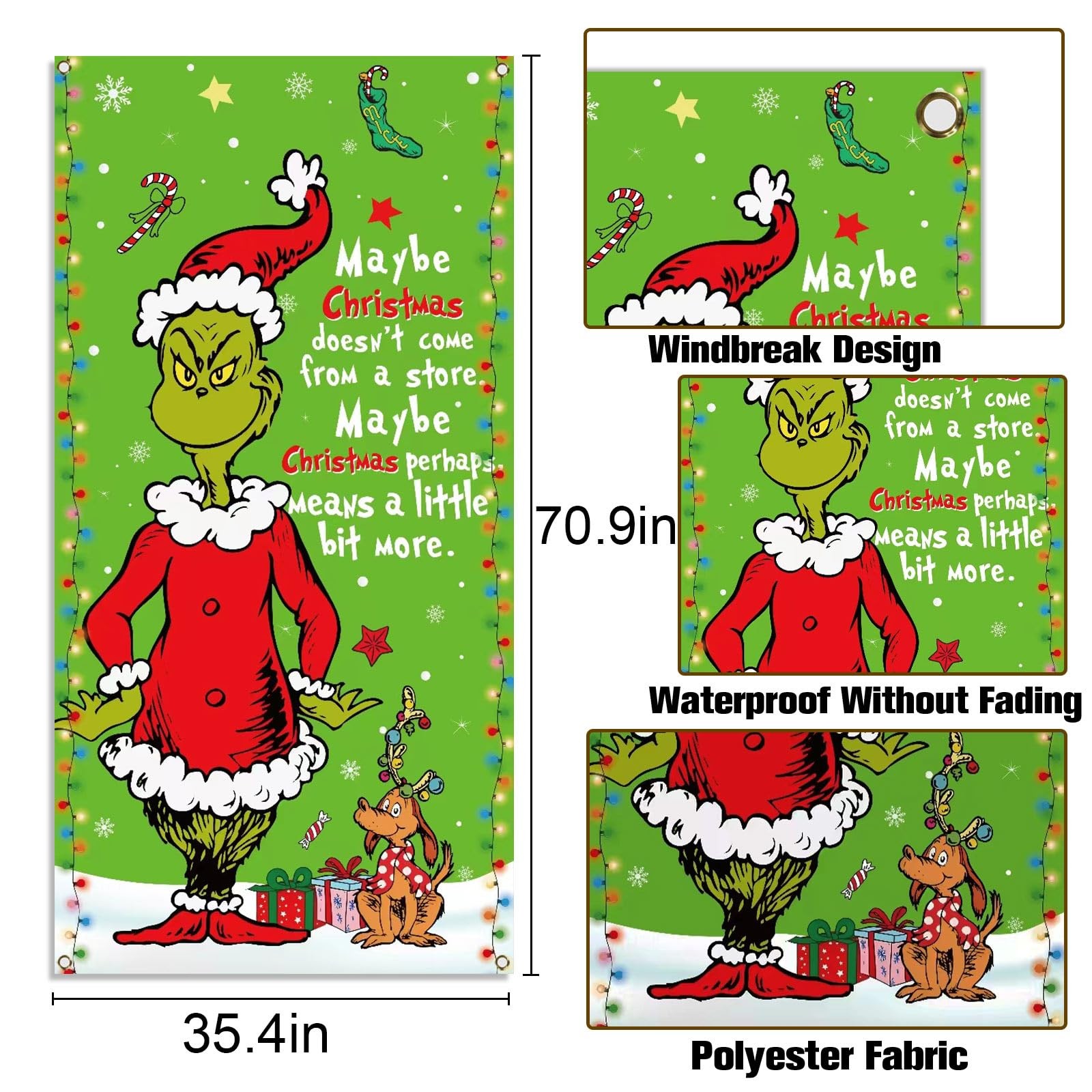 Sunwer Green Christmas Door Cover Whoville Winter Holiday 3ft x 6ft,