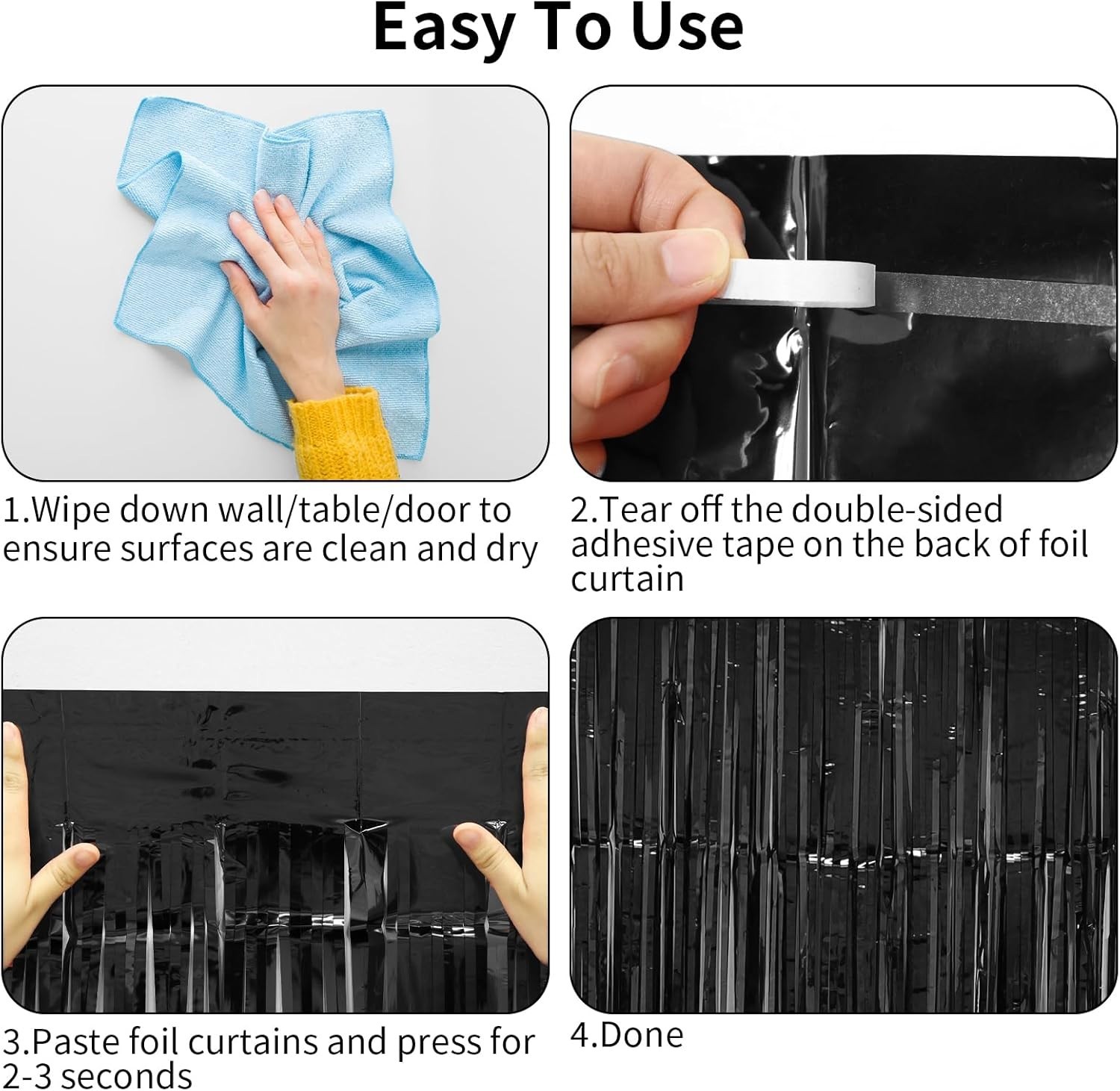 Thicken Black Tinsel Backdrop Curtains 2 Pack 3.2 x 8.2 FT, Black Streamers, …