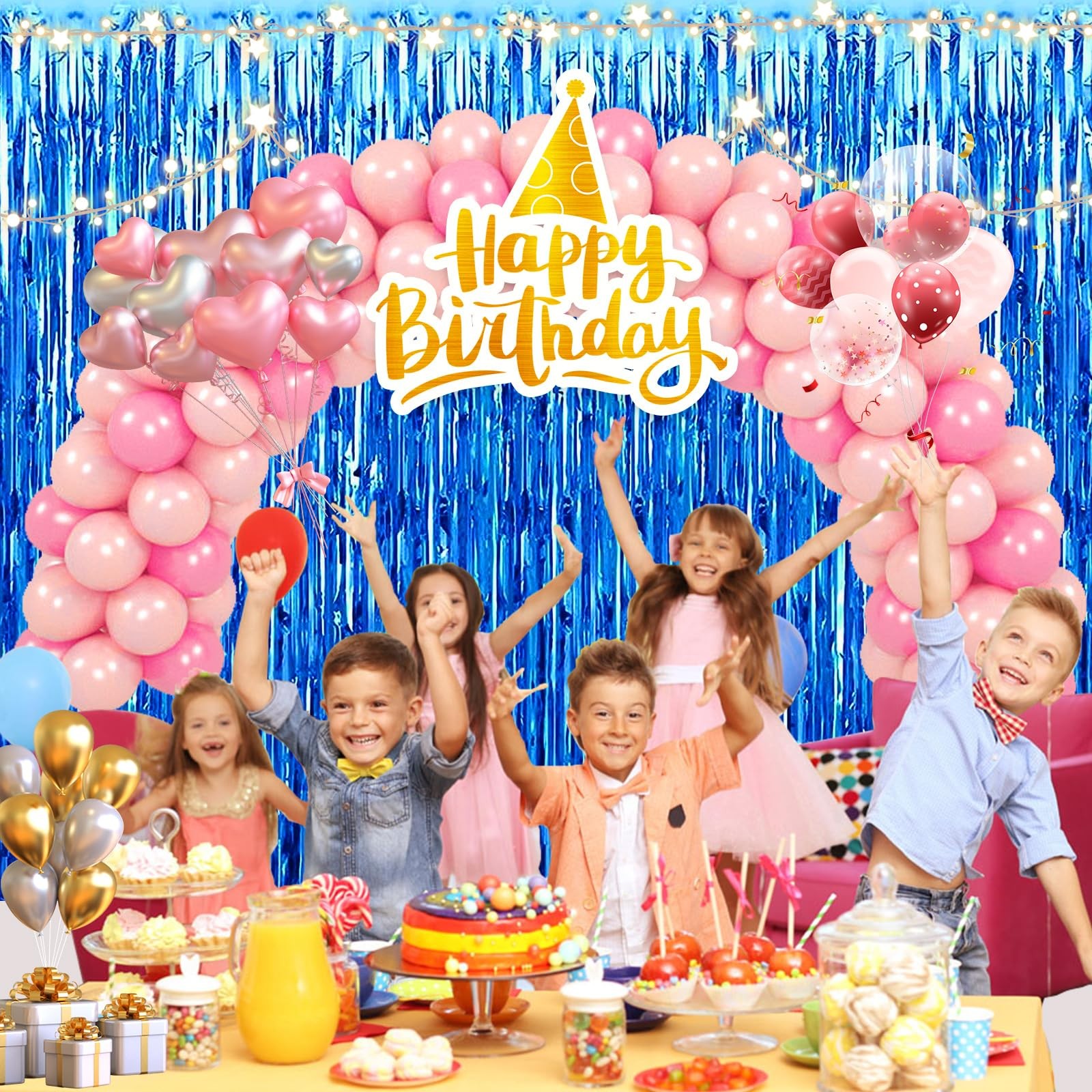 2 PCS Blue Tinsel Foil Fringe Curtain Party Photo Backdrop Decor 3.28×6.56 Ft