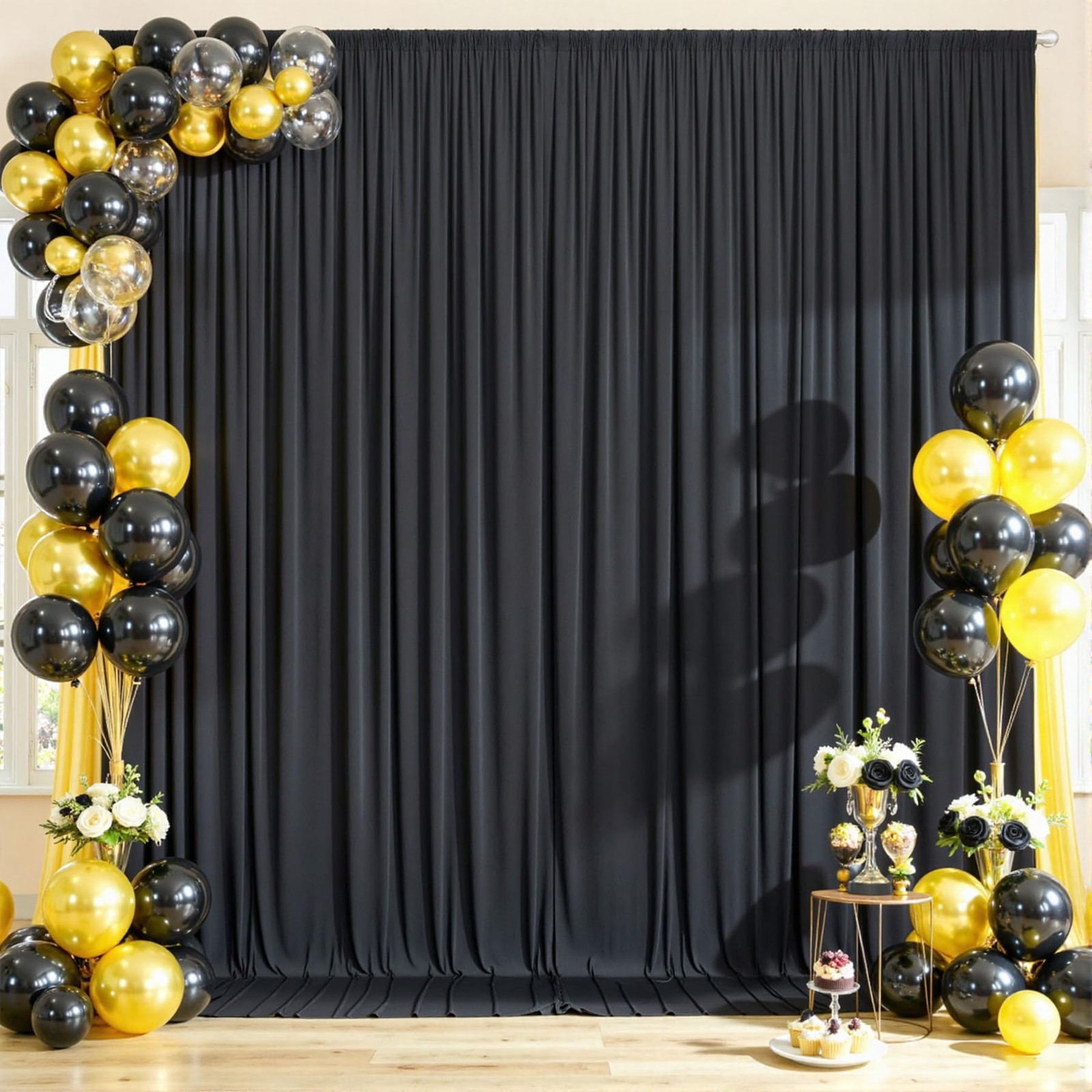 10x12ft Black Backdrop Curtain for Wedding 5ft(W)x12ft(H)_2 Panels,