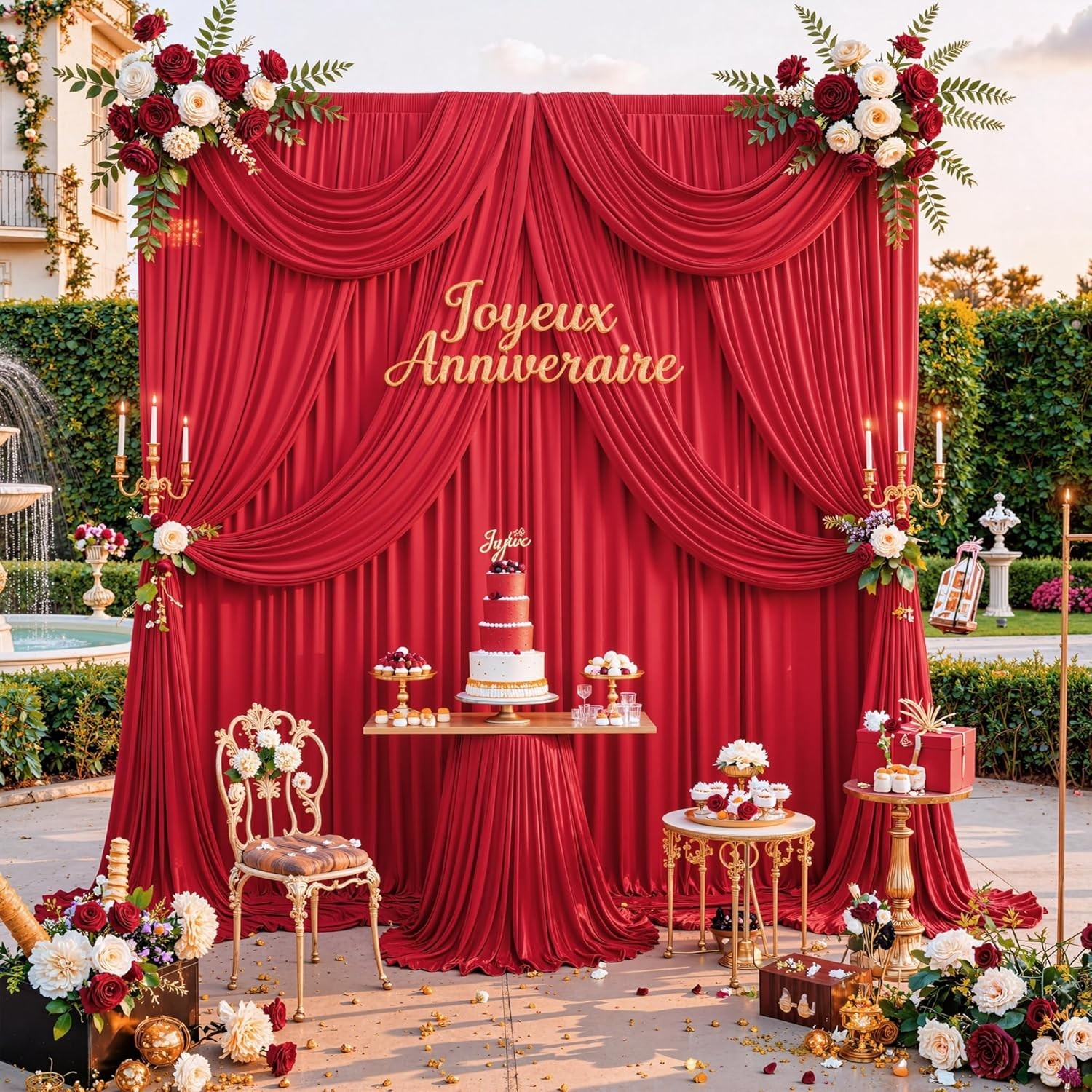 10ft x 8ft Wrinkle Free Red Backdrop Curtains for Parties, Polyester Photo Ba…