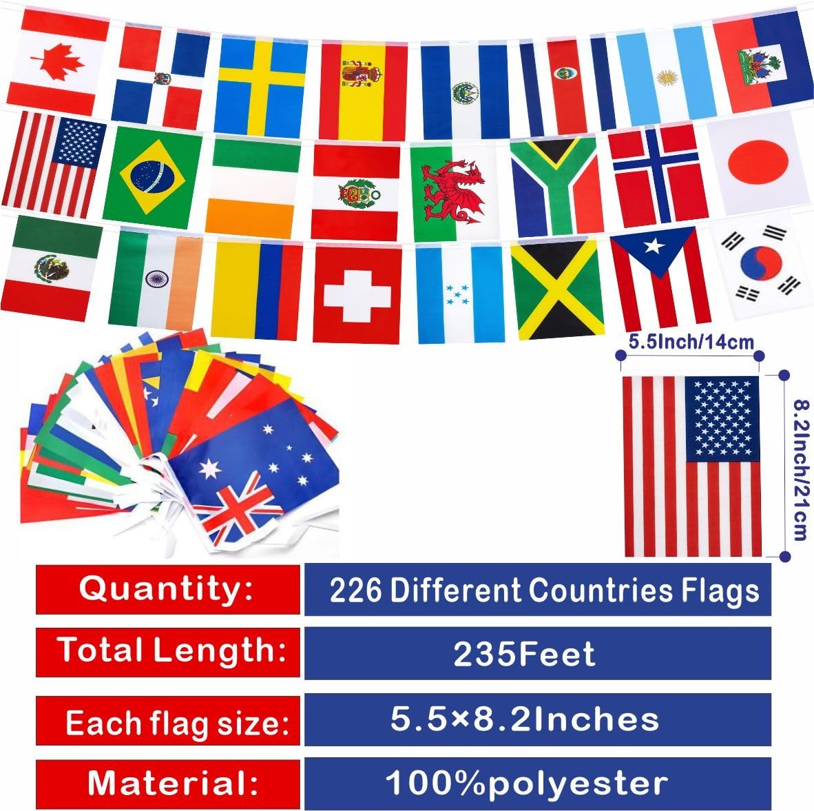 226 Countries International World String Flags Banner Set – 235ft Small Mini …