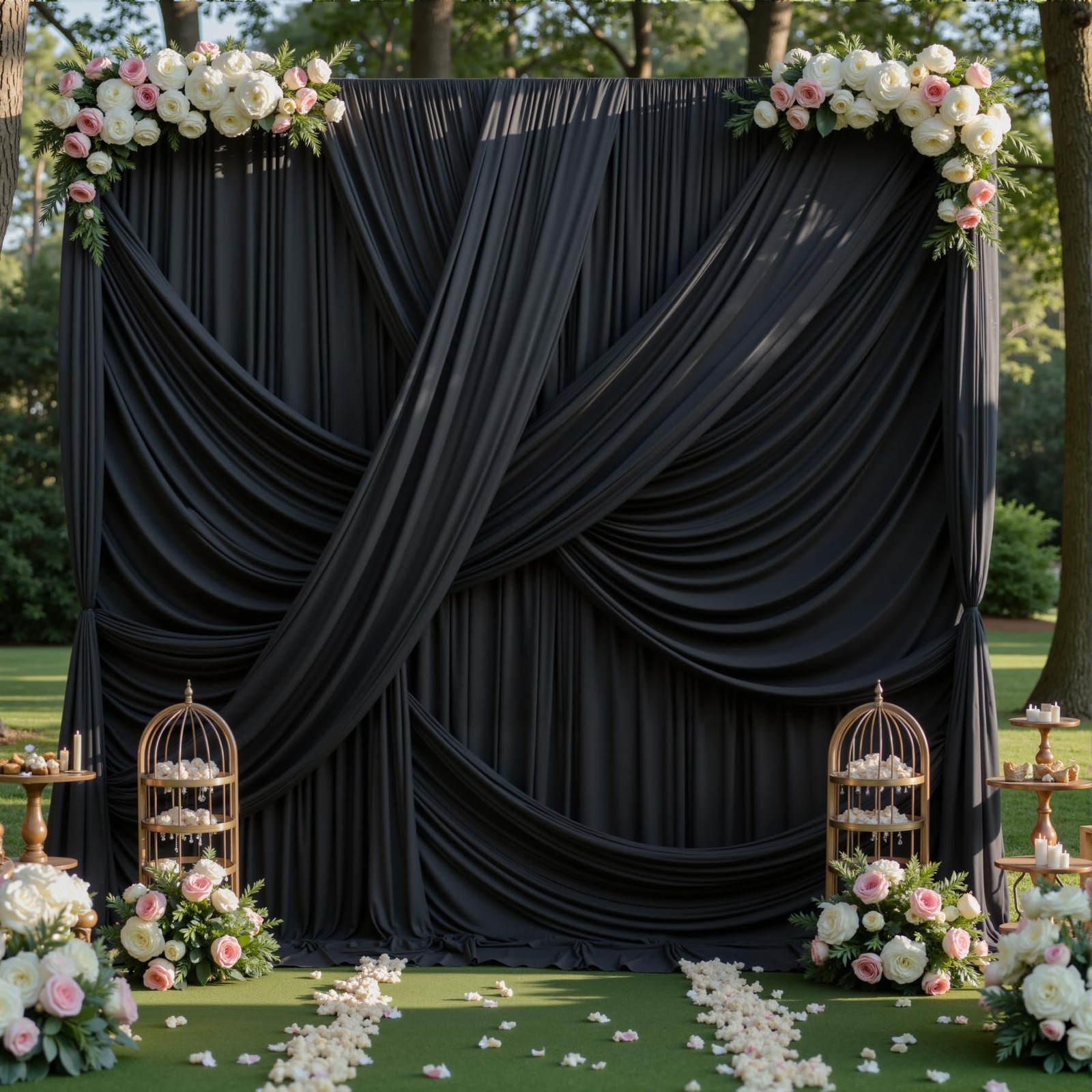 50ft×12ft Black Backdrop Curtain for Wedding W5′ x H12′(10 panels),