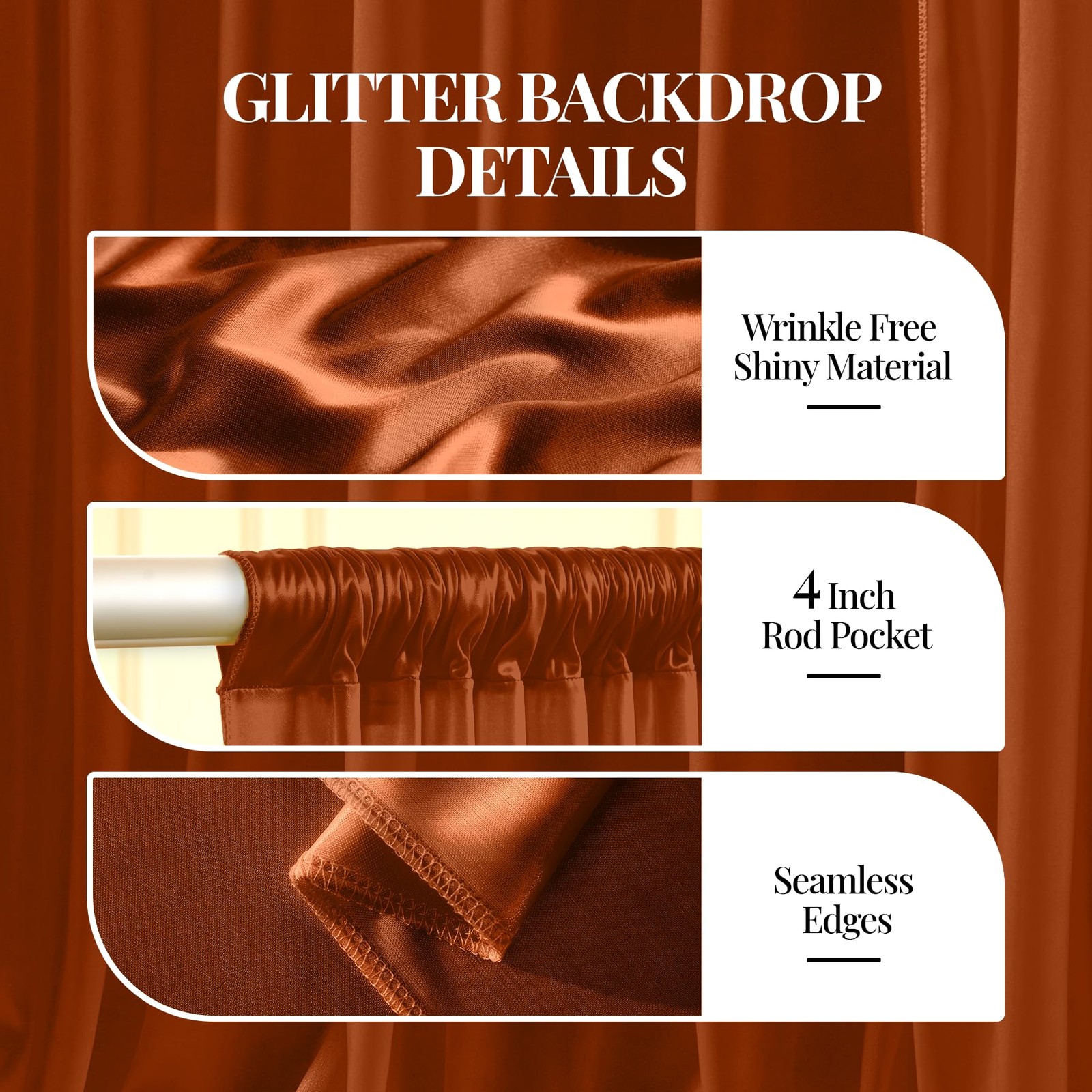 40x10ft Terracotta Glitter Backdrop Curtain W5 x H10′(8 Panels),
