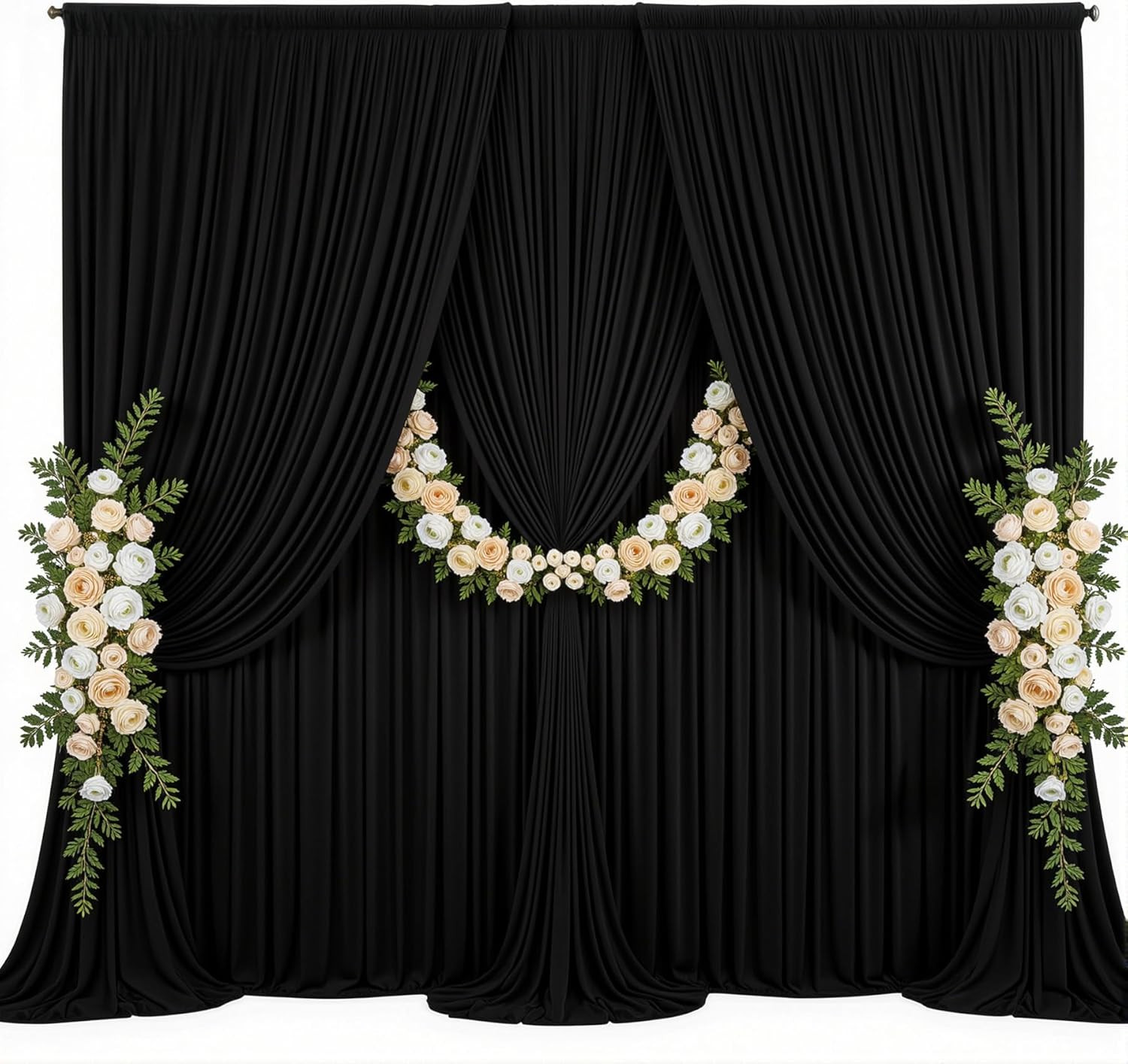 40X10Ft Black Photo Backdrop Curtains for Parties Birthday Wrinkle Free Polyeste