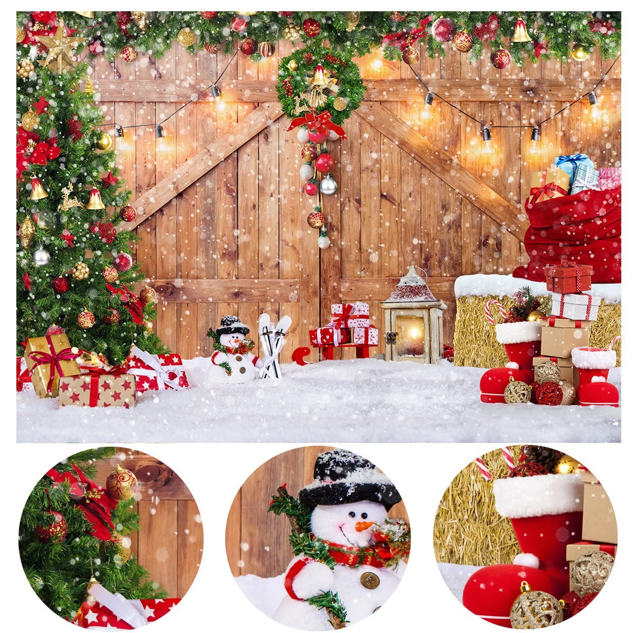Rustic Christmas Barn Wood Backdrop for Holiday Photography 7X5Ft