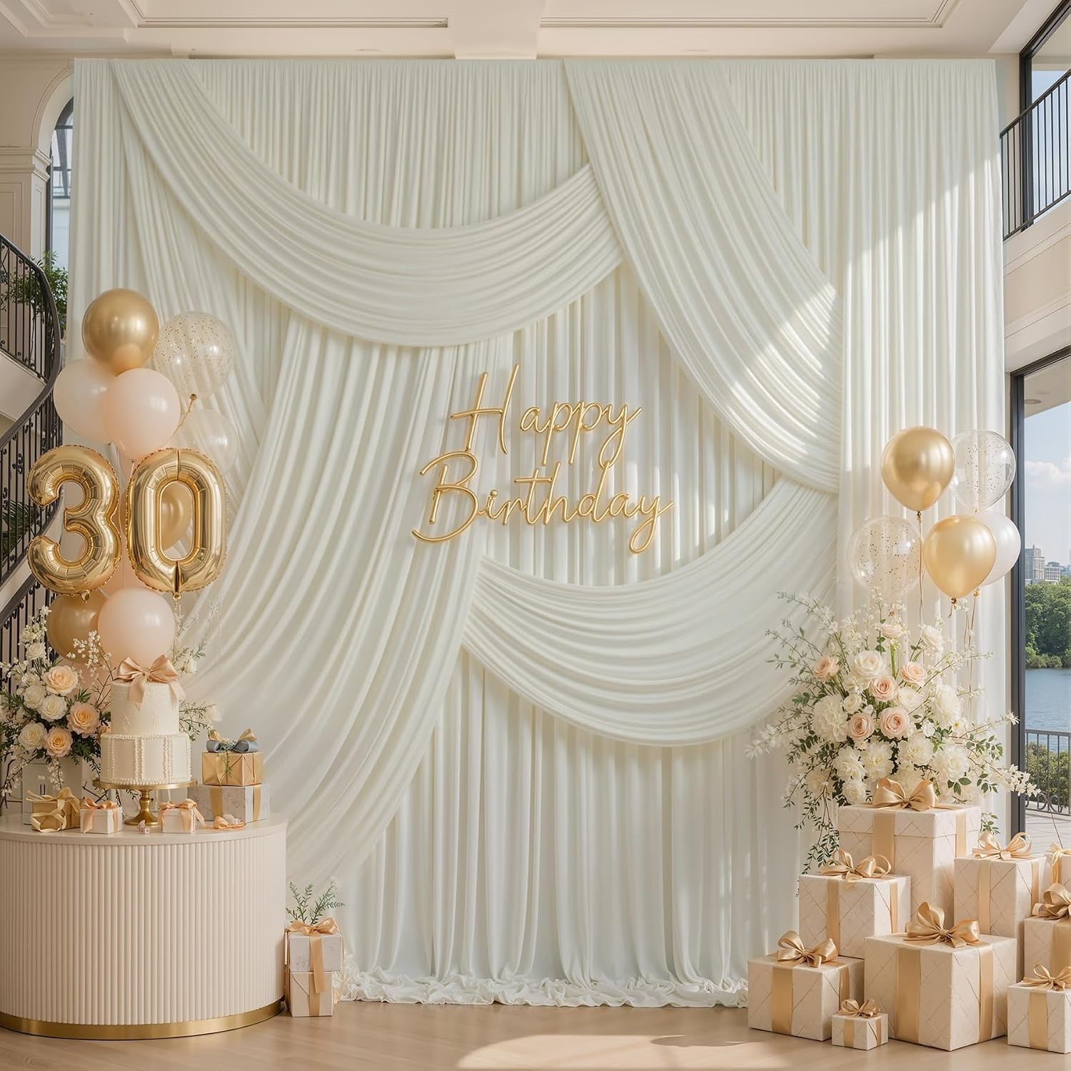 Sleek 6-Panel Ivory Backdrop Curtain – Perfect for Celebrations & Special Events