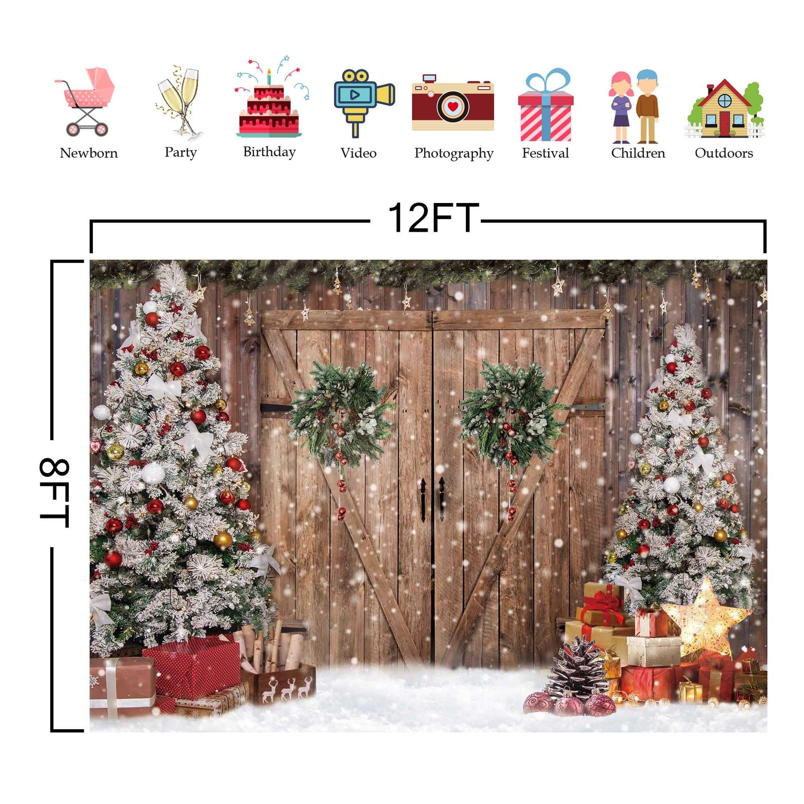 Felortte 12x8FT Polyester Fabric Winter Christmas Rustic Barn Wood Door Photo…