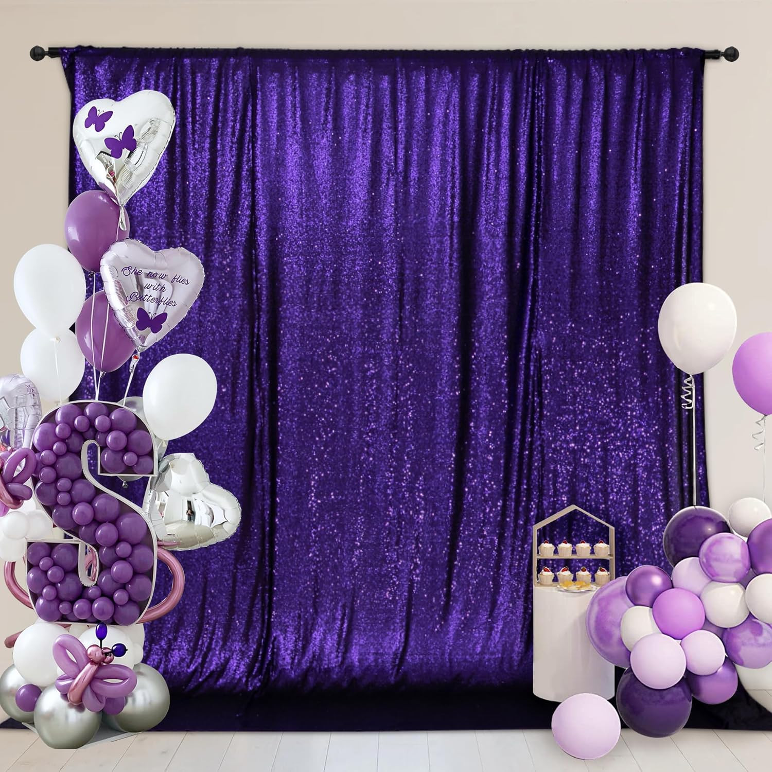 Purple Sequin Backdrop Sparkly Photography Glitter Back Drop Curtain Special Eve