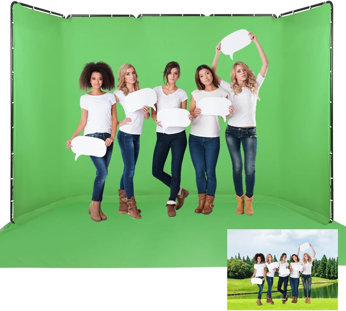 Professional 7.87Ftx16.4Ft Portable Large Chromakey Green Screen Wide Backdrop K