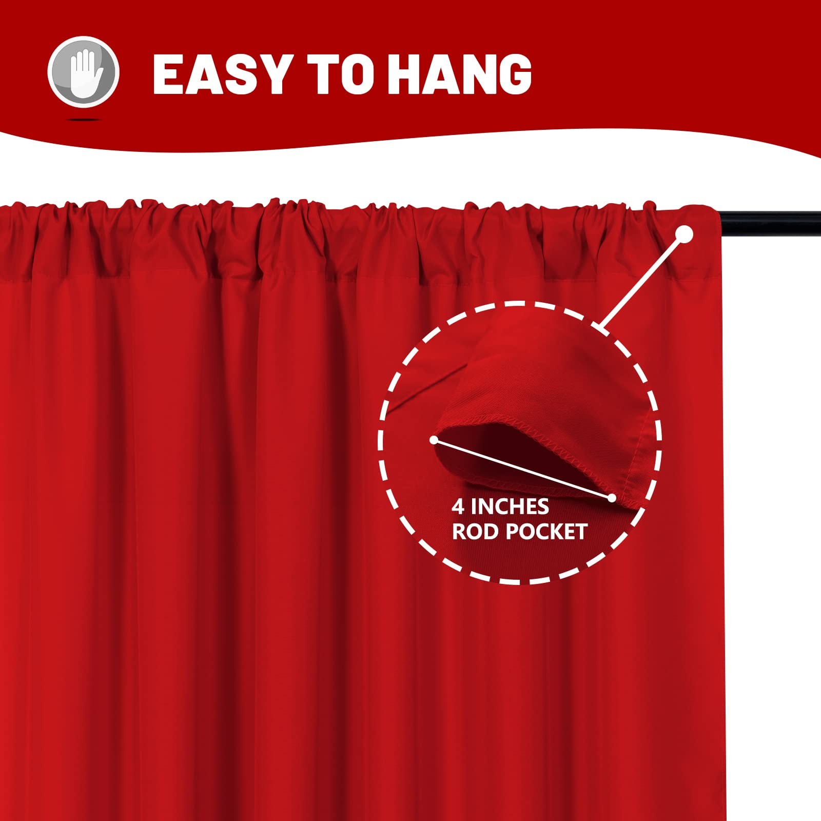 2 PCS 5×10 Ft Red Backdrop Curtains Fabric Rod Pocket Home Decoration