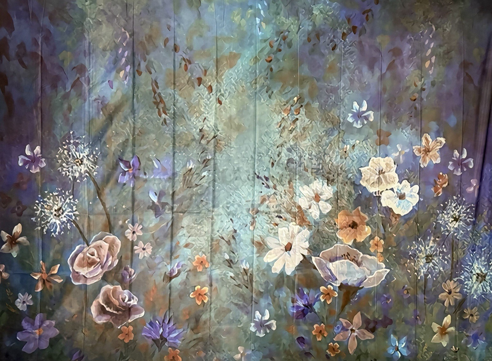 6×8 FT Blue Floral Backdrop For Portrait Flowers Background Studio Props