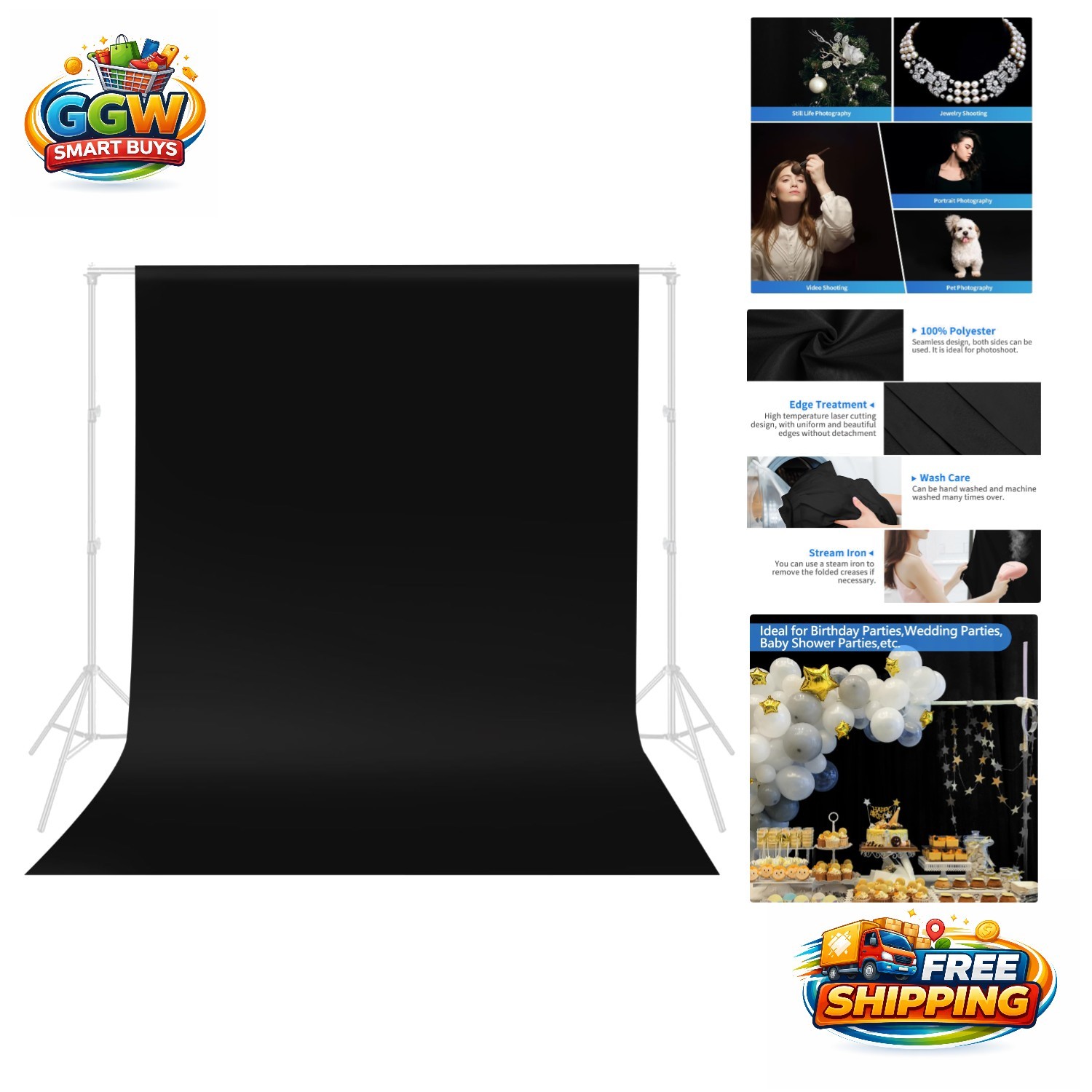 5×7 ft Black Photo Backdrop – Perfect for Professional Photography & Parties