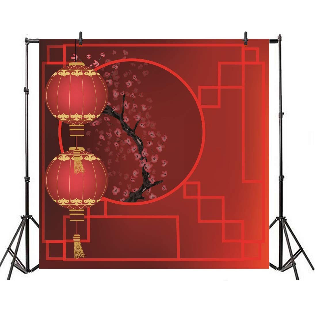 8×8 FT Chinese New Year Red Lanterns Backdrop Spring Festival Window Wall