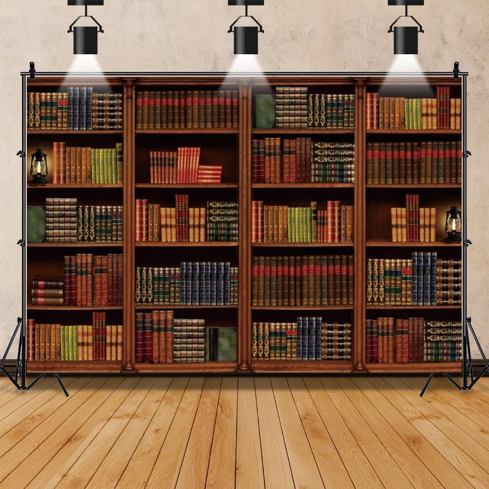 Vintage Wooden Bookshelf Backdrop for Photography 8X6Ft Library Books