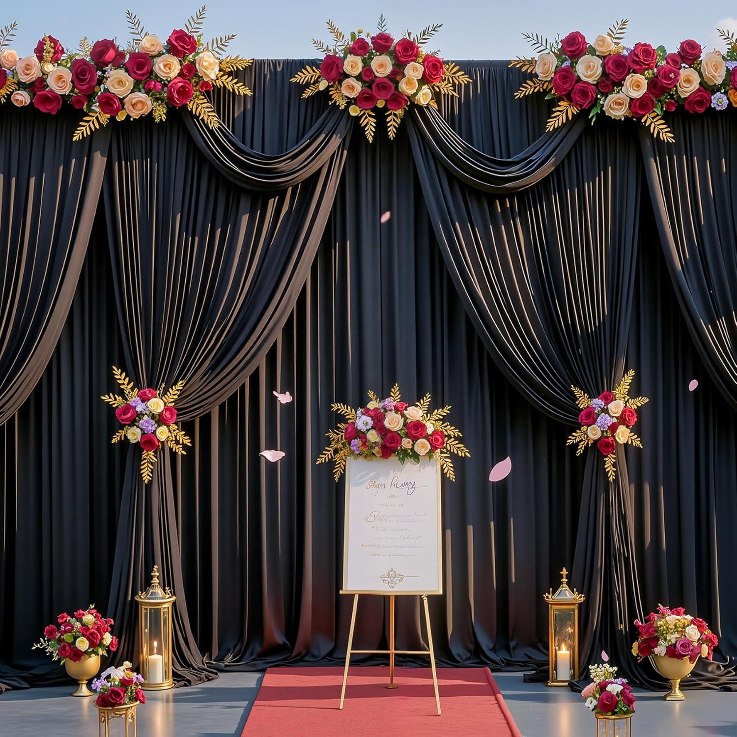 40X10Ft Black Photo Backdrop Curtains for Parties Birthday Wrinkle Free Polyeste