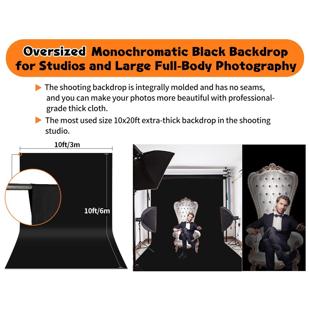Black Backdrop, 10×20 ft Large Photo Backdrop Curtain for Photoshoot, Party, …