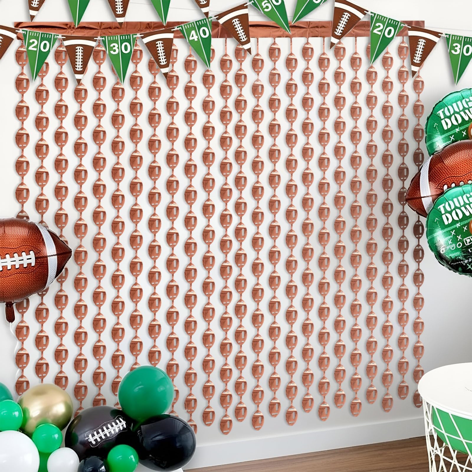 2 PCS Football Party Decor Foil Fringe Curtains Streamer Backdrop 3.3×6.6 Ft