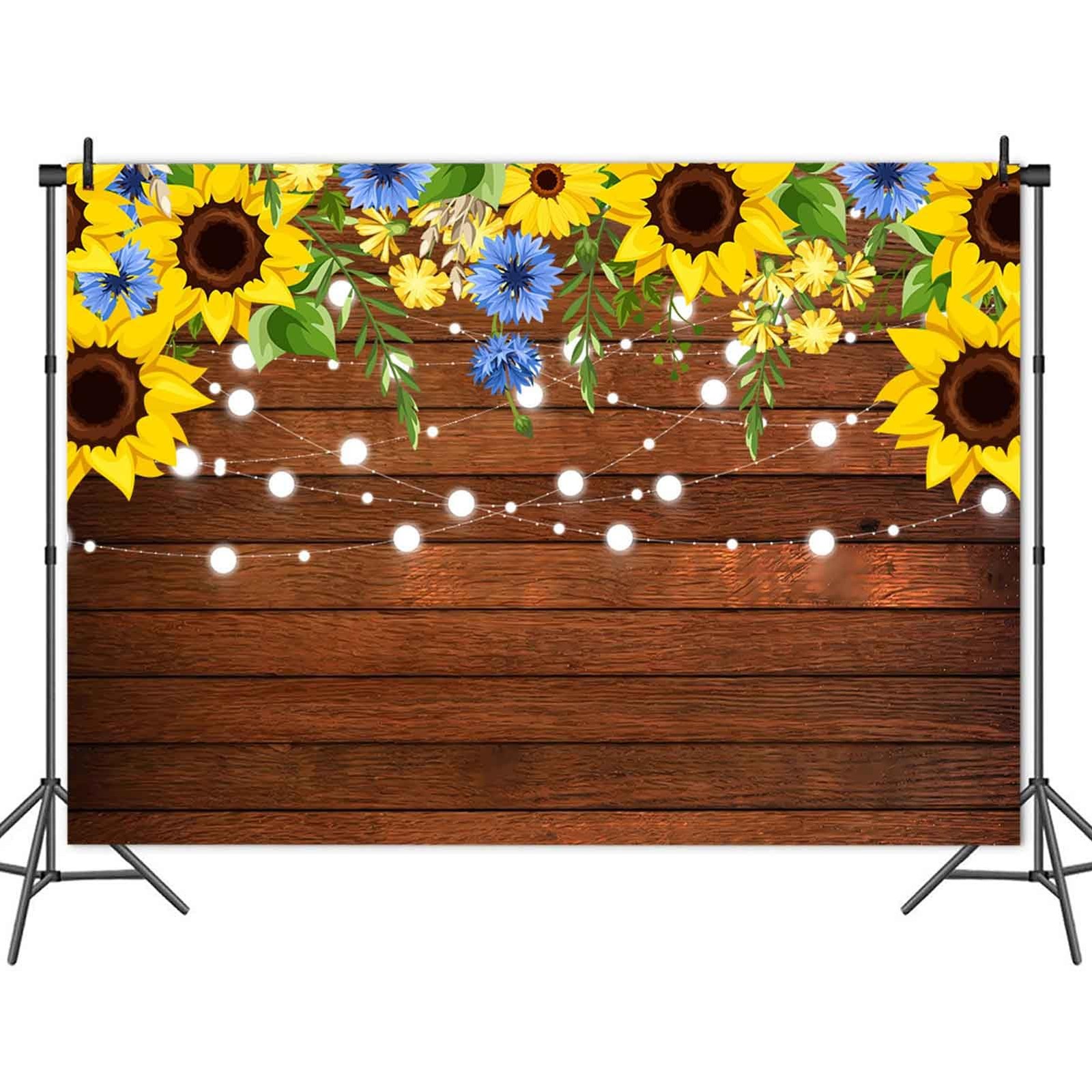Rustic Sunflower Wooden Photo Banner 7x5ft Summer Floral Brown Wood