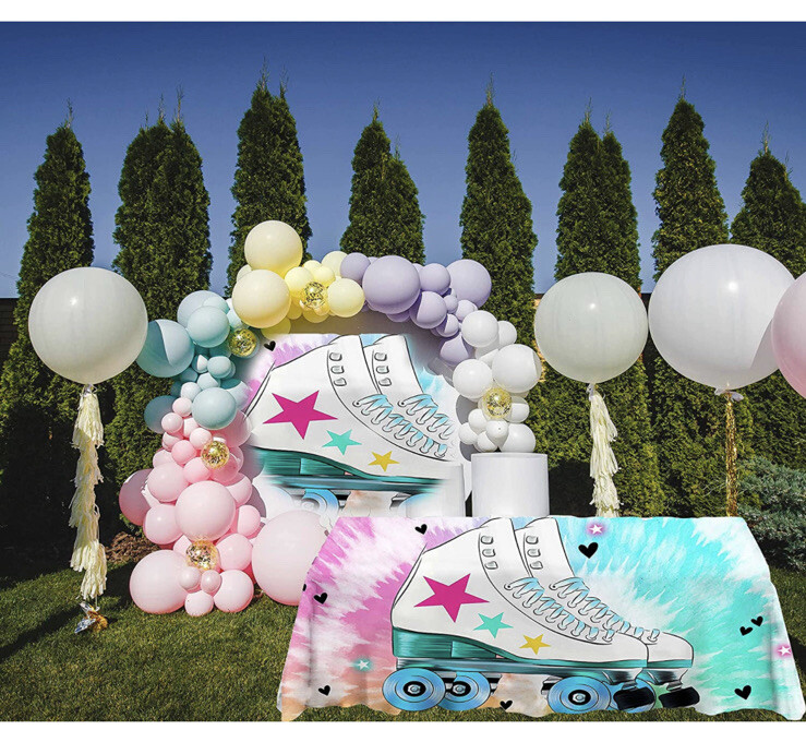 Roller Skating Birthday Backdrop Let’S Roll Skate Background Girls Rainbow Neon