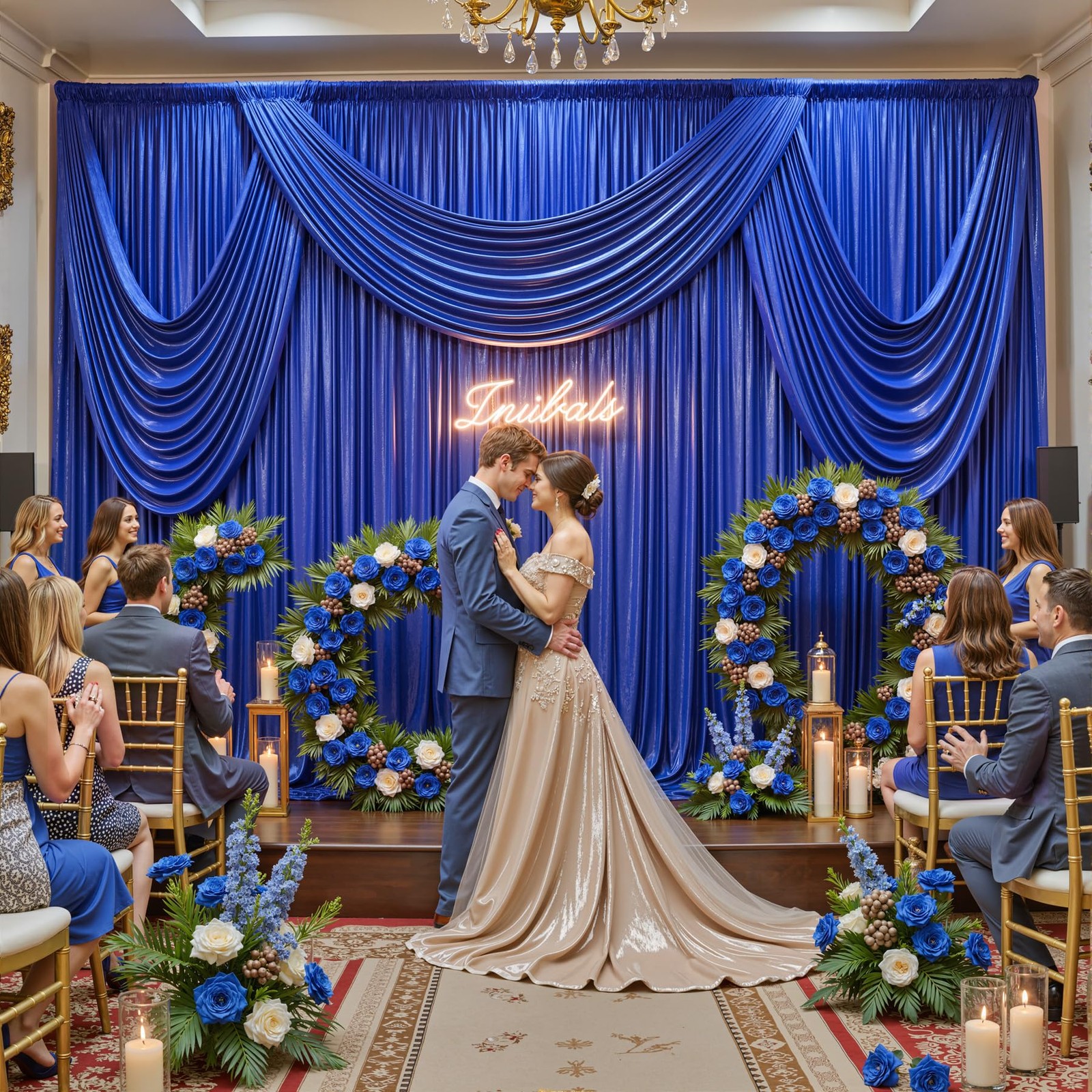 10x12FT Royal Blue Sequin Backdrop Curtain for Party – 2 Panels 5x12FT Wrinkl…