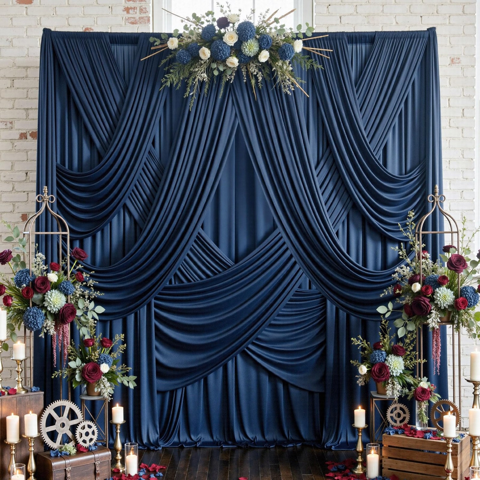 2 PCS 10×12 ft Navy Blue Wrinkle Free Polyester Photo Backdrop Curtain Drapes