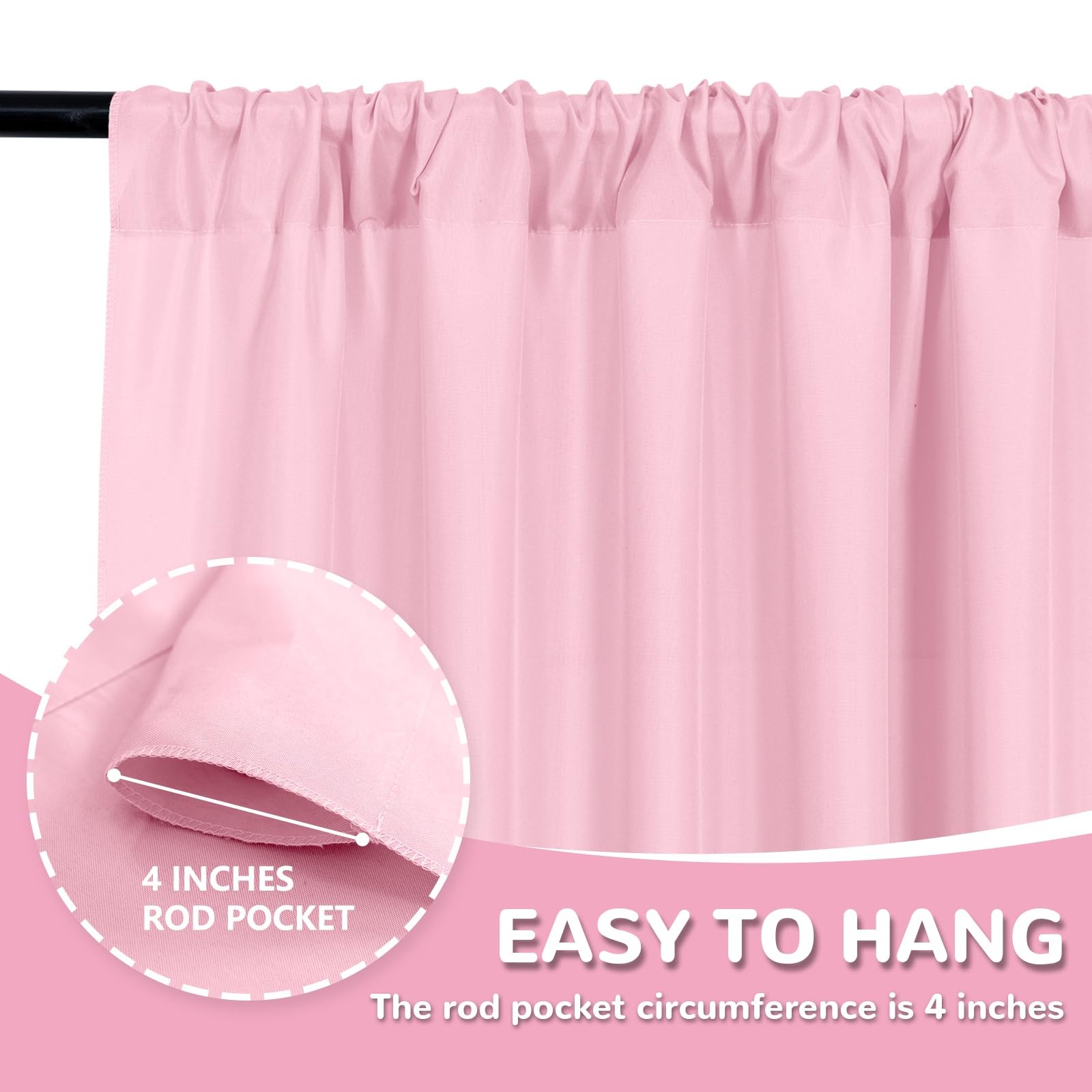 2 PCS 5×7 Ft Pink Backdrop Curtain For Parties Rod Pocket Photography Drapes