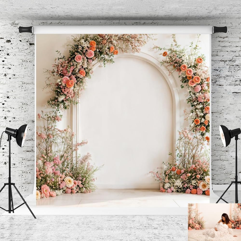 Spring Floral Arch Backdrop Wedding Background White Wall Photo Background Studi