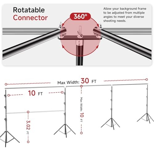 10x30FT Photo Backdrop Stand, Angle Adjustable Triple Crossbar Extender