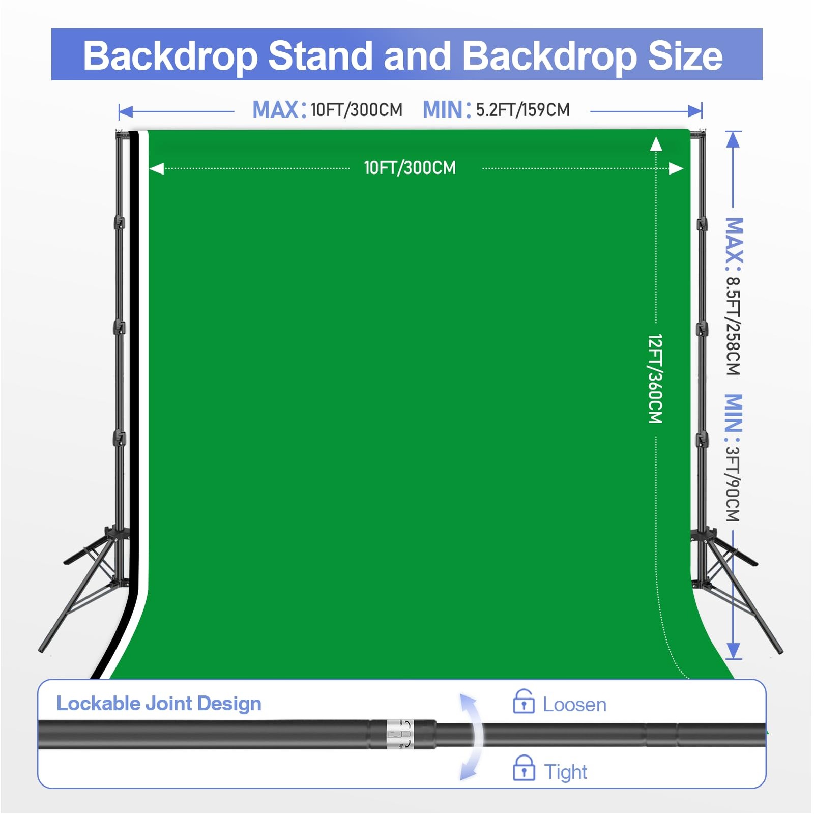 EMART 8.5x10ft Green Screen 8.5x10ft(backdrop stand)/10x12ft(backdrop),
