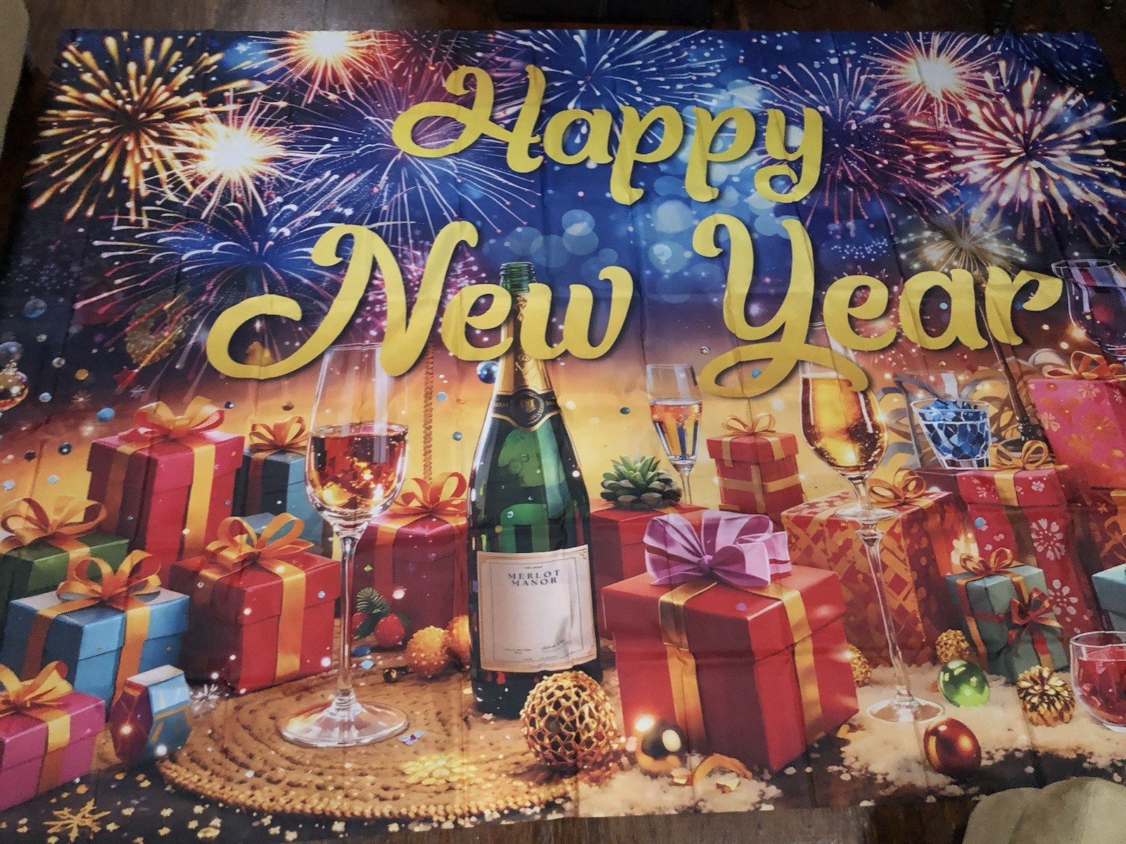 WOLADA Happy New Year Backdrop Multi Color 118.11×82.68 Inches (15ftx7ft)