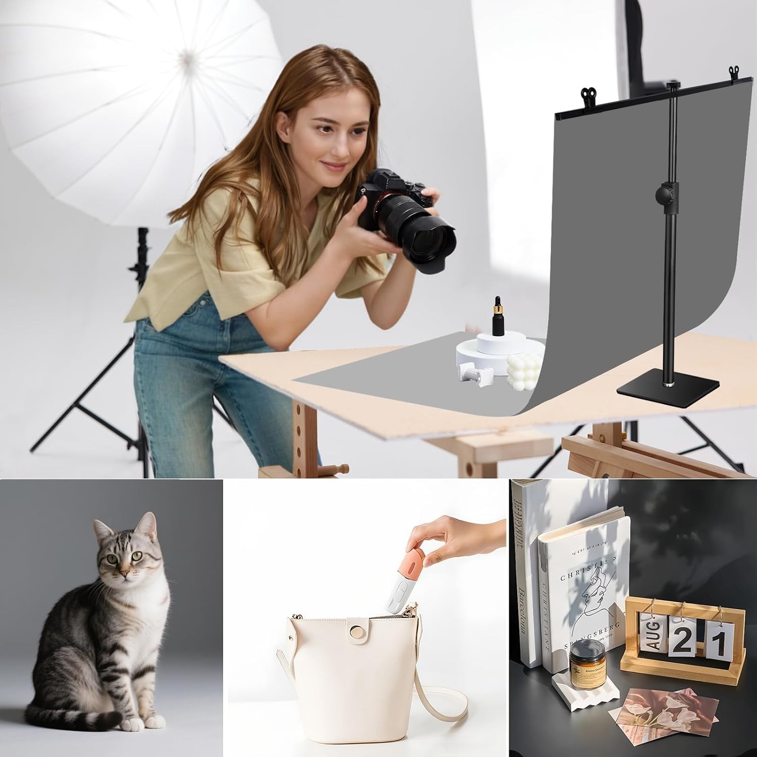 Professional Double-Sided Paper Background Kit with Stand | 14 Colors, 22×34 in.
